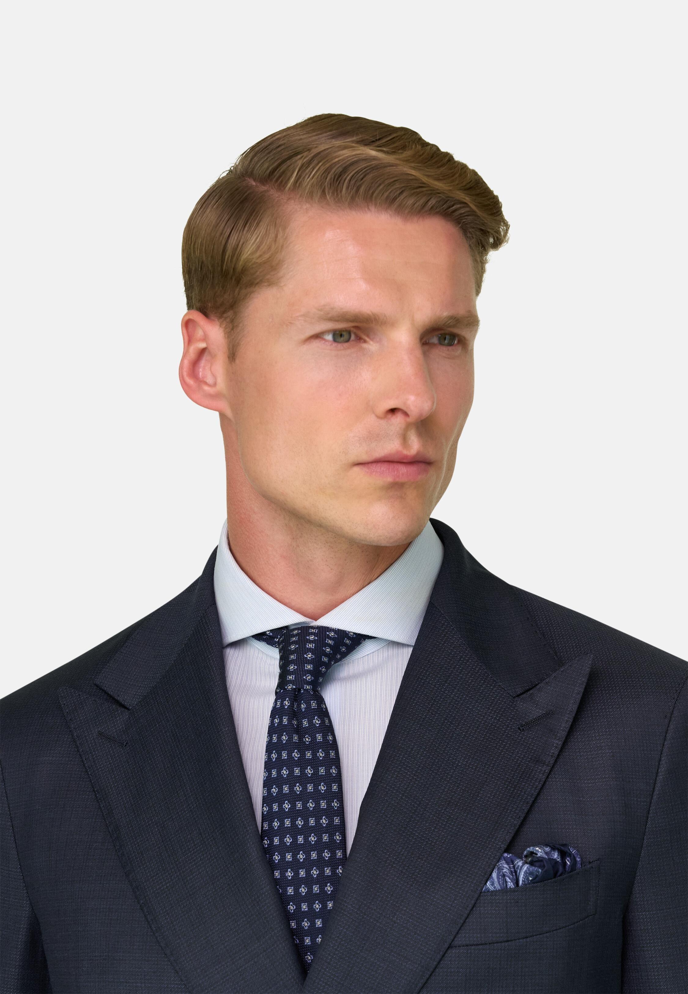 بدلة مزدوجة الصدر من الصوف المنقوش أزرق كحلي, Navy blue, large image number 2
