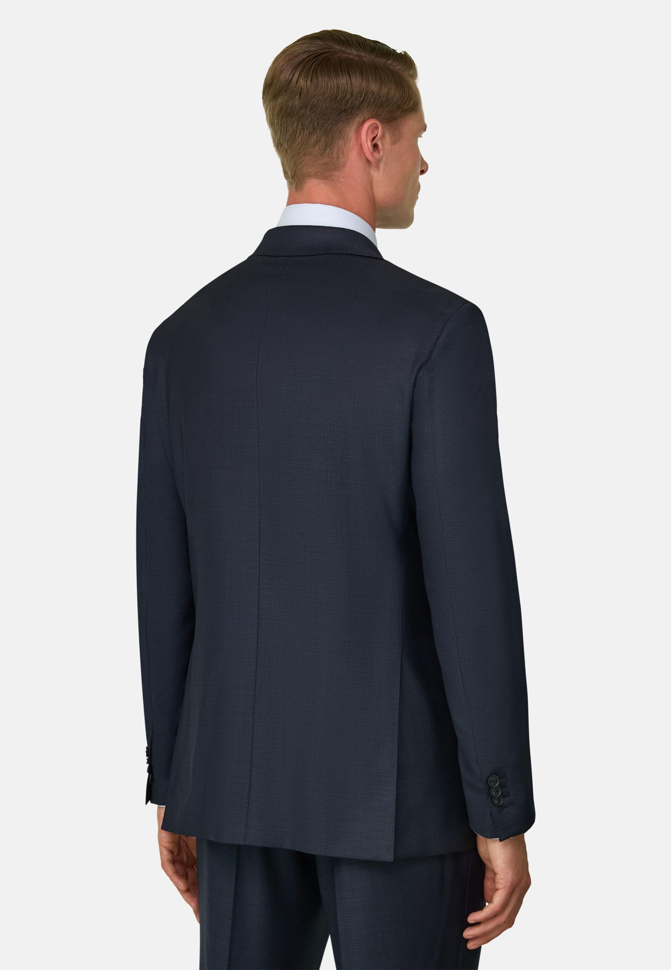 بدلة مزدوجة الصدر من الصوف المنقوش أزرق كحلي, Navy blue, large image number 3