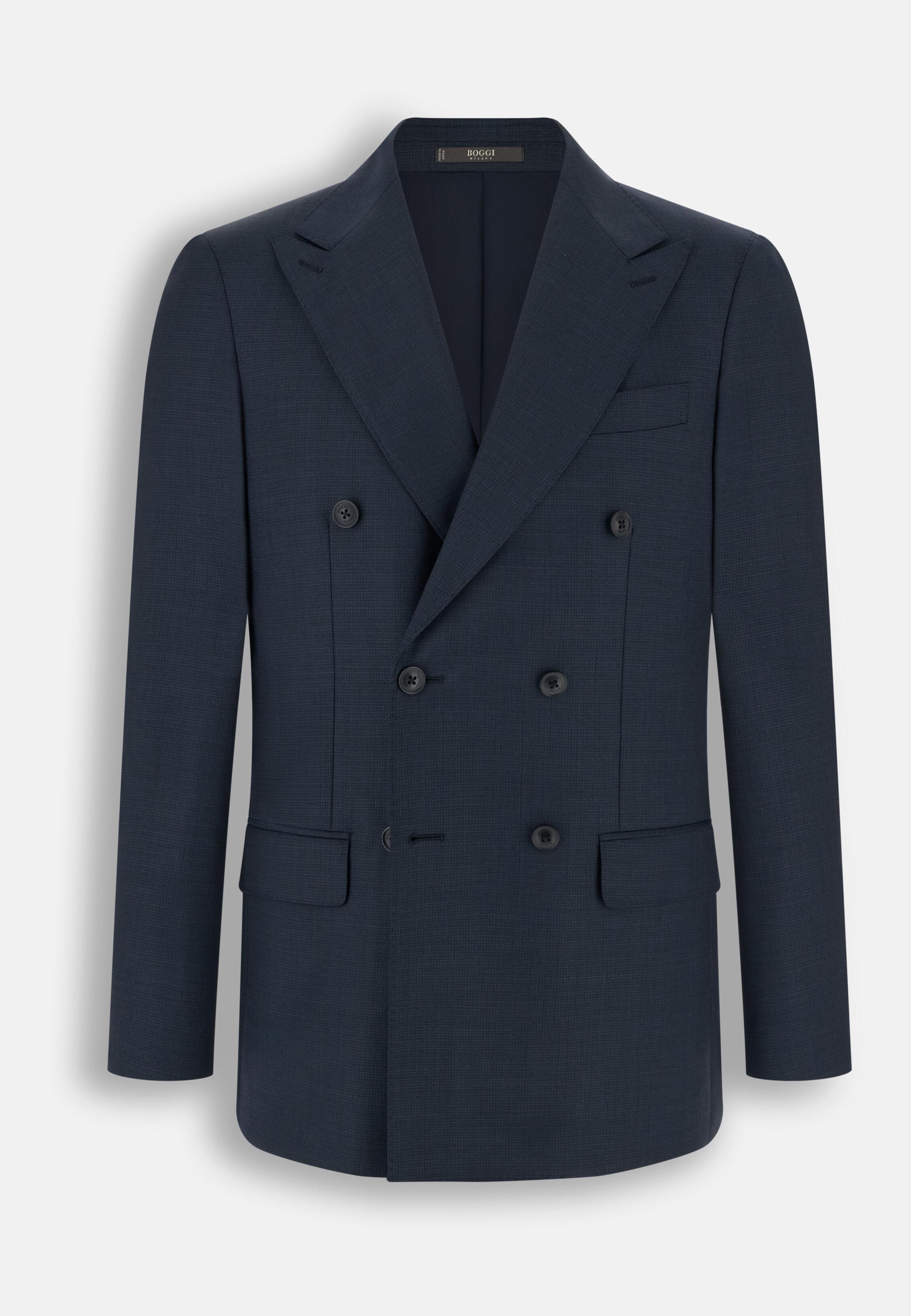 بدلة مزدوجة الصدر من الصوف المنقوش أزرق كحلي, Navy blue, large image number 5