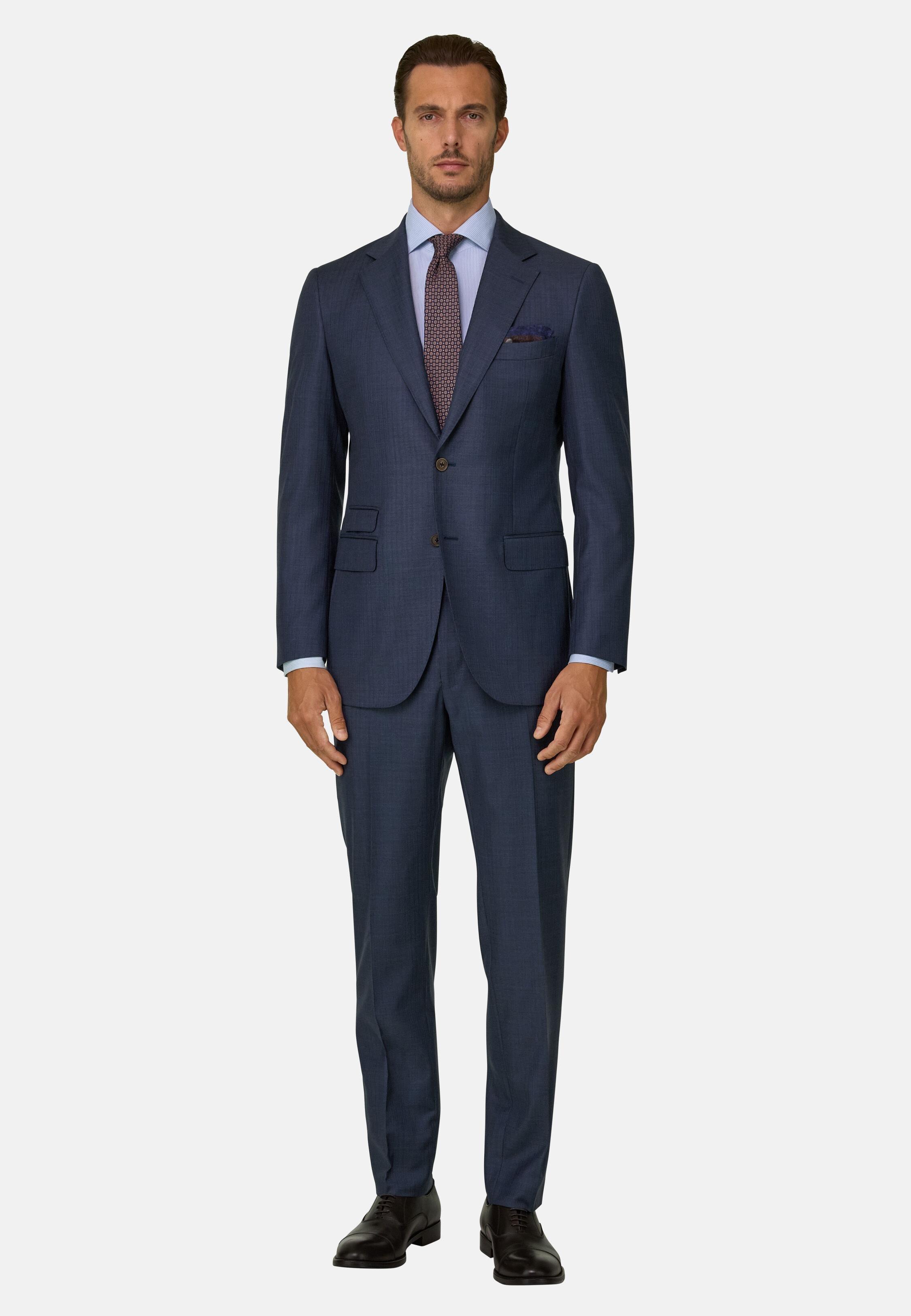 Suit in Pinstripe Wool, Blue, Blue, medium
