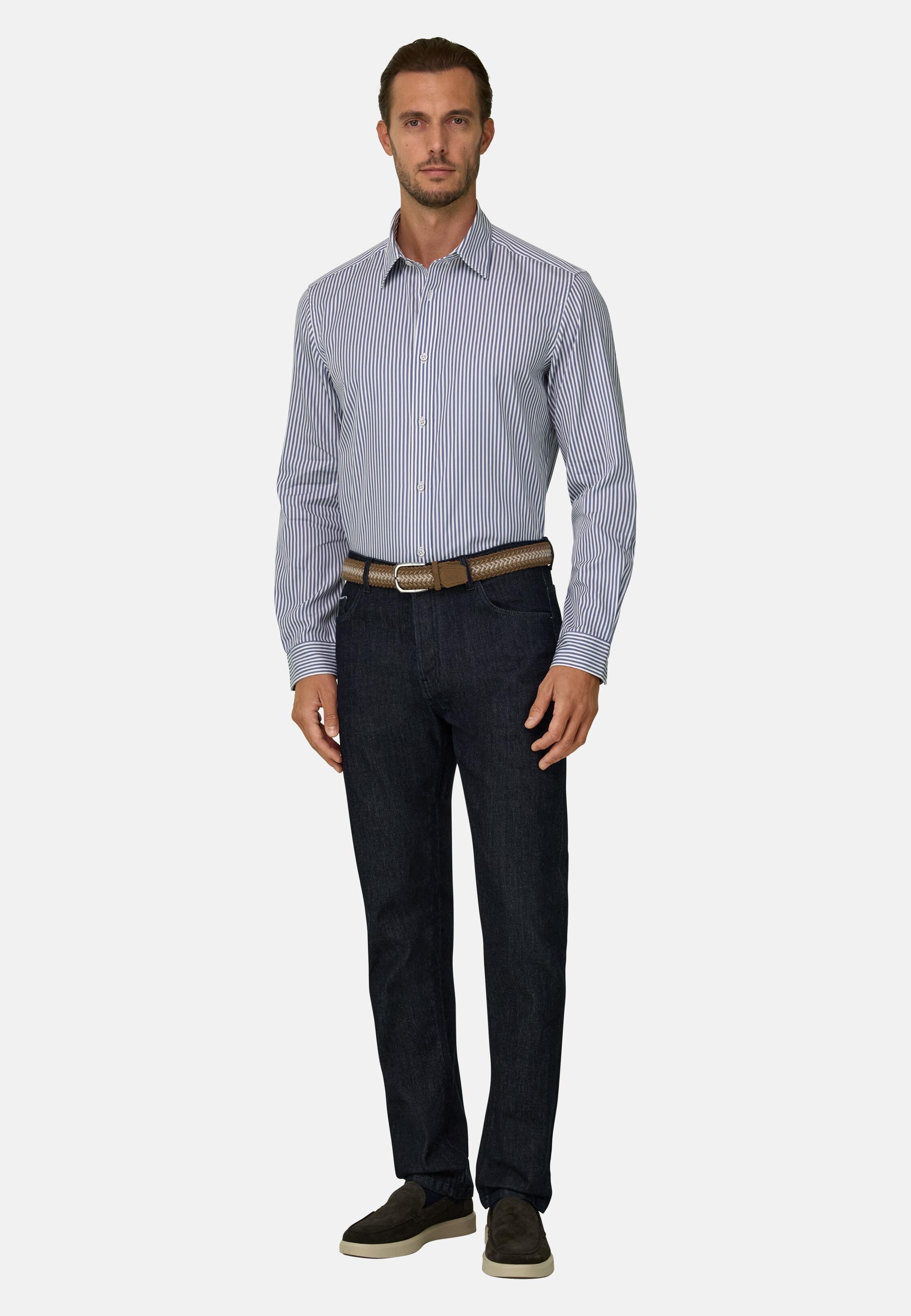 Shirt Striped Poplin Regular Fit Navy blue, Navy blue, medium