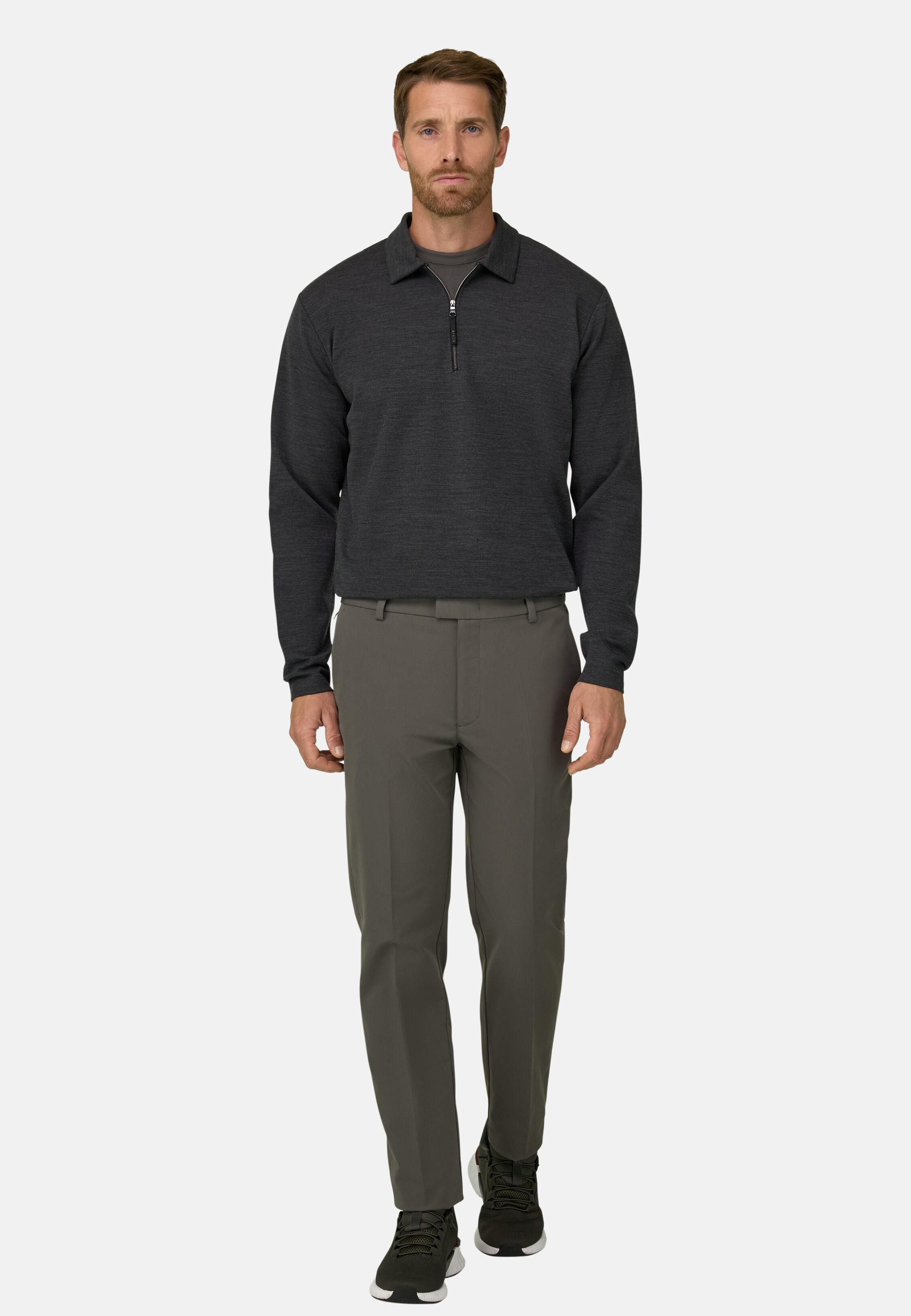 Quarter-Zip Sweatshirt in Wooltech Wool Blend Diagonal Charcoal, Charcoal, large image number 0