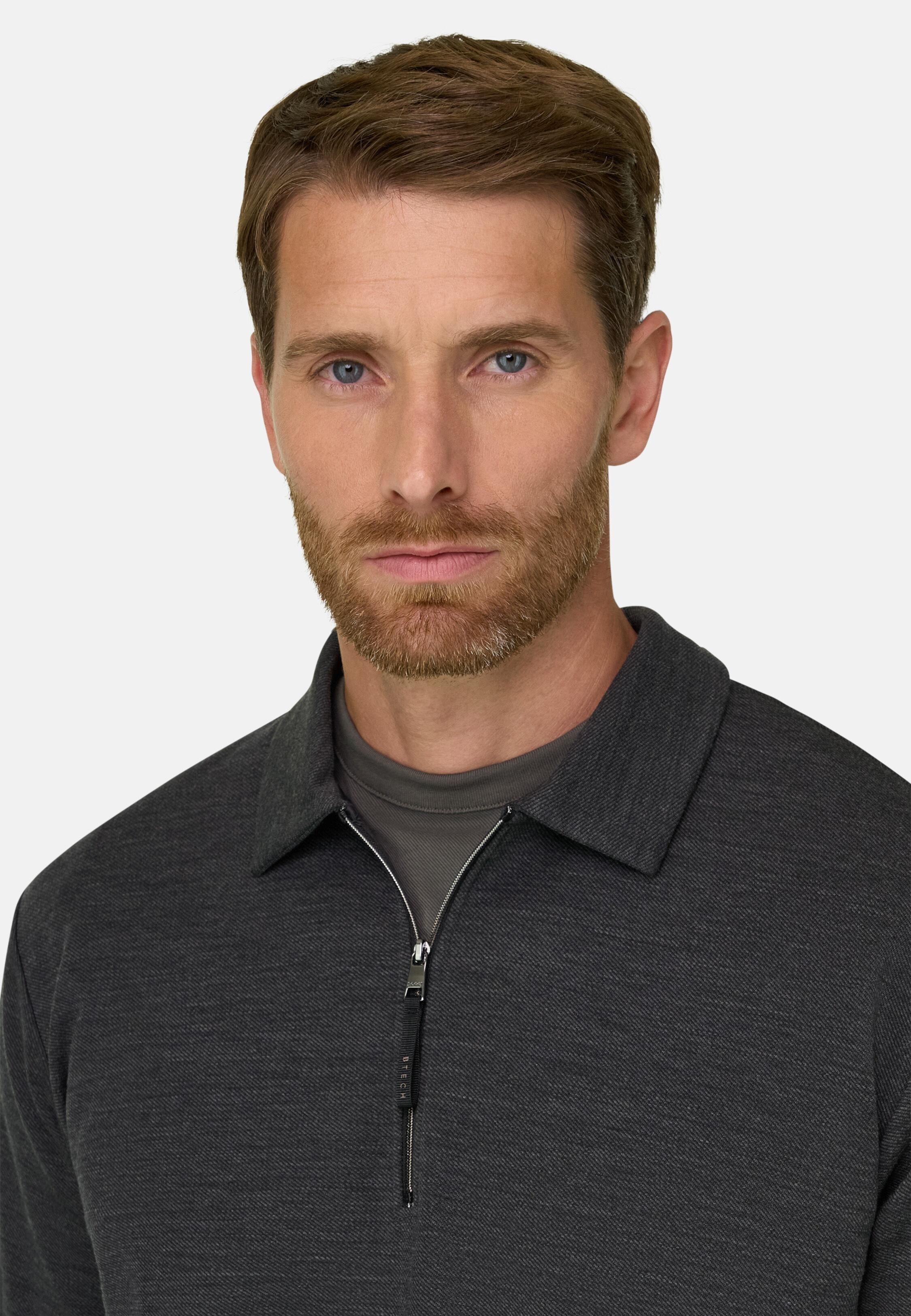 Quarter-Zip Sweatshirt in Wooltech Wool Blend Diagonal Charcoal, Charcoal, medium