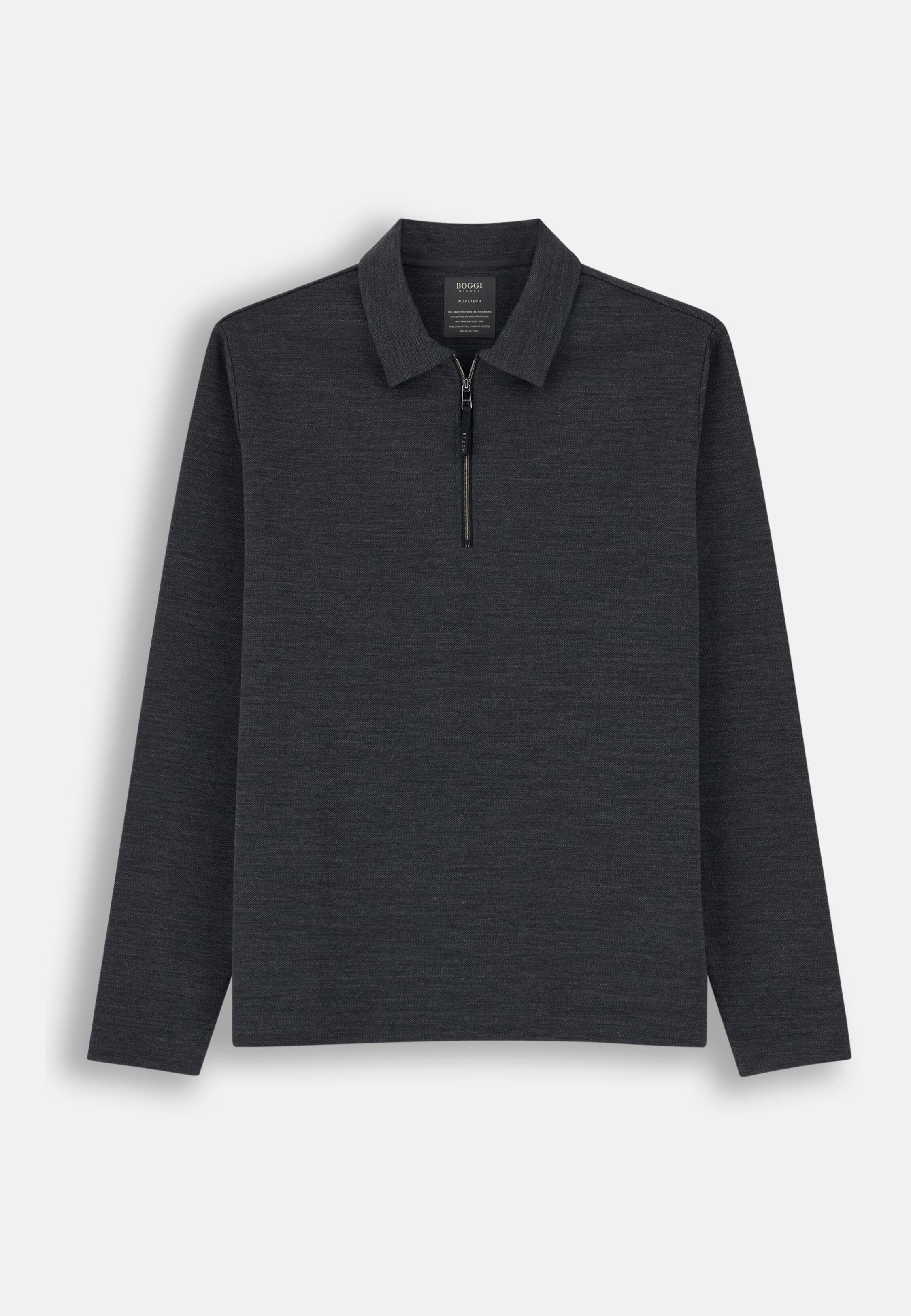 Quarter-Zip Sweatshirt in Wooltech Wool Blend Diagonal Charcoal, Charcoal, large image number 3