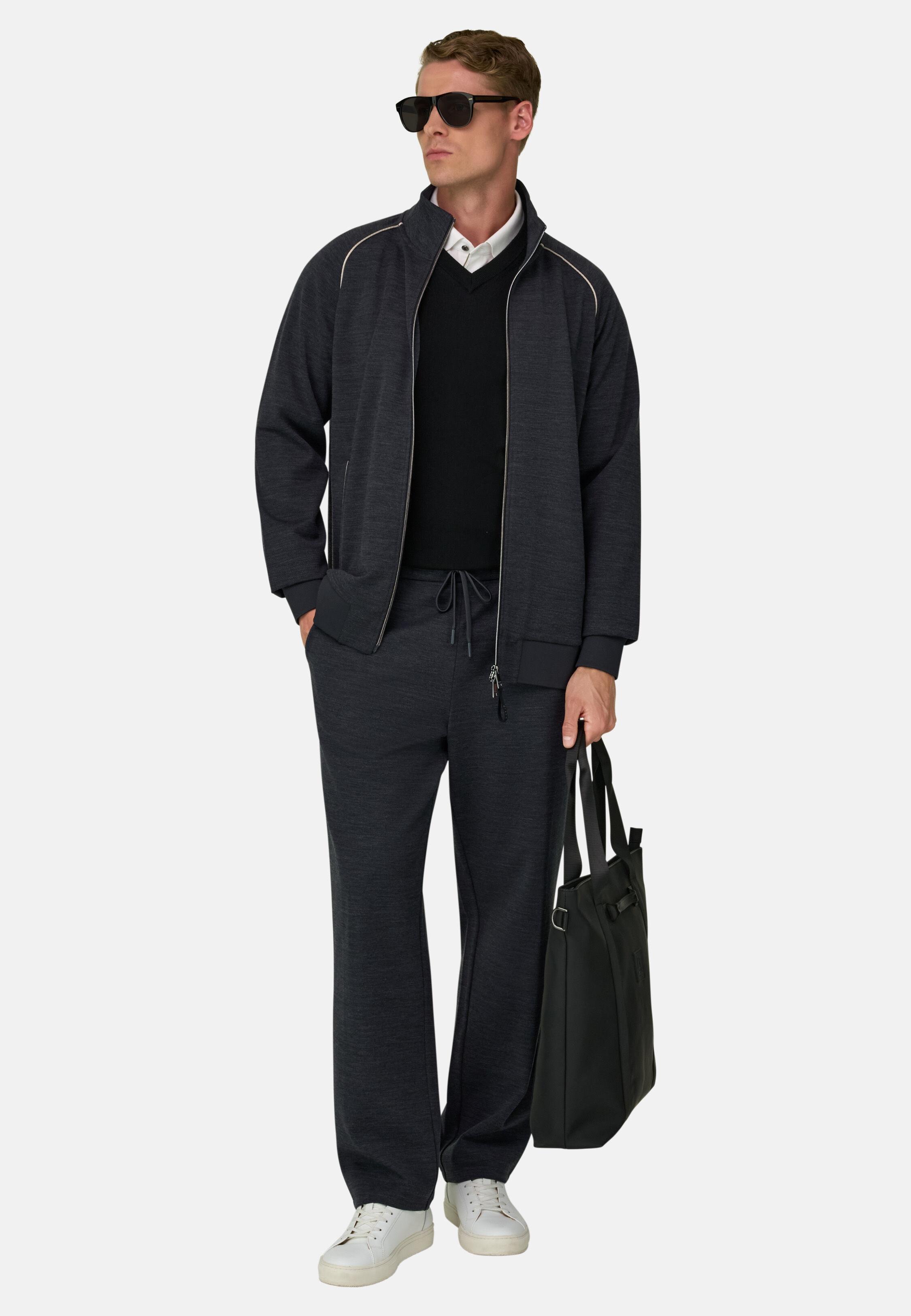 Full-Zip Sweatshirt in Wool Blend Diagonal Charcoal, Charcoal, medium