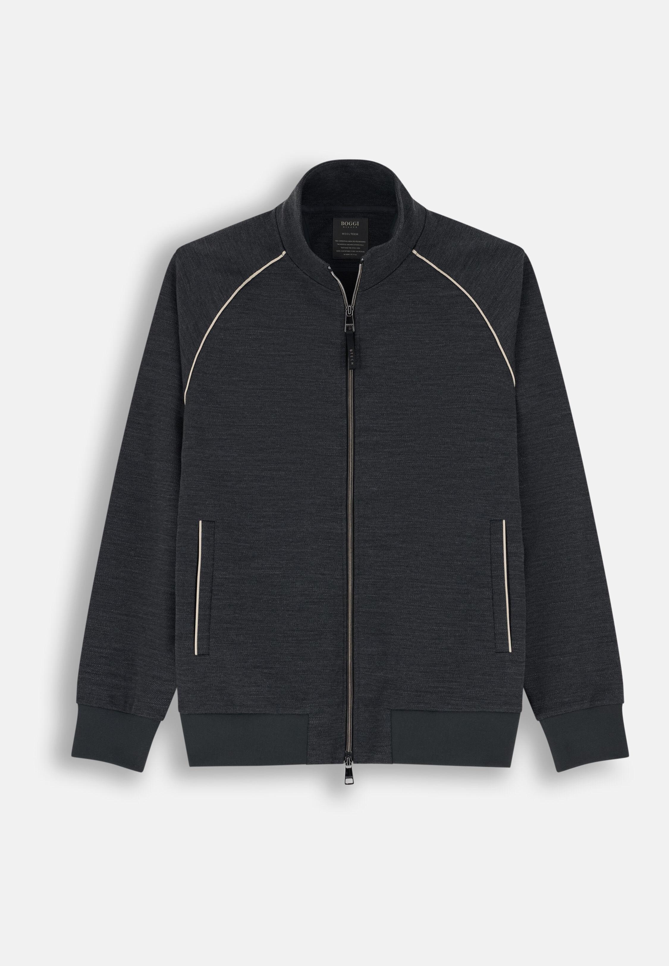 Full-Zip Sweatshirt in Wool Blend Diagonal Charcoal, Charcoal, large image number 3