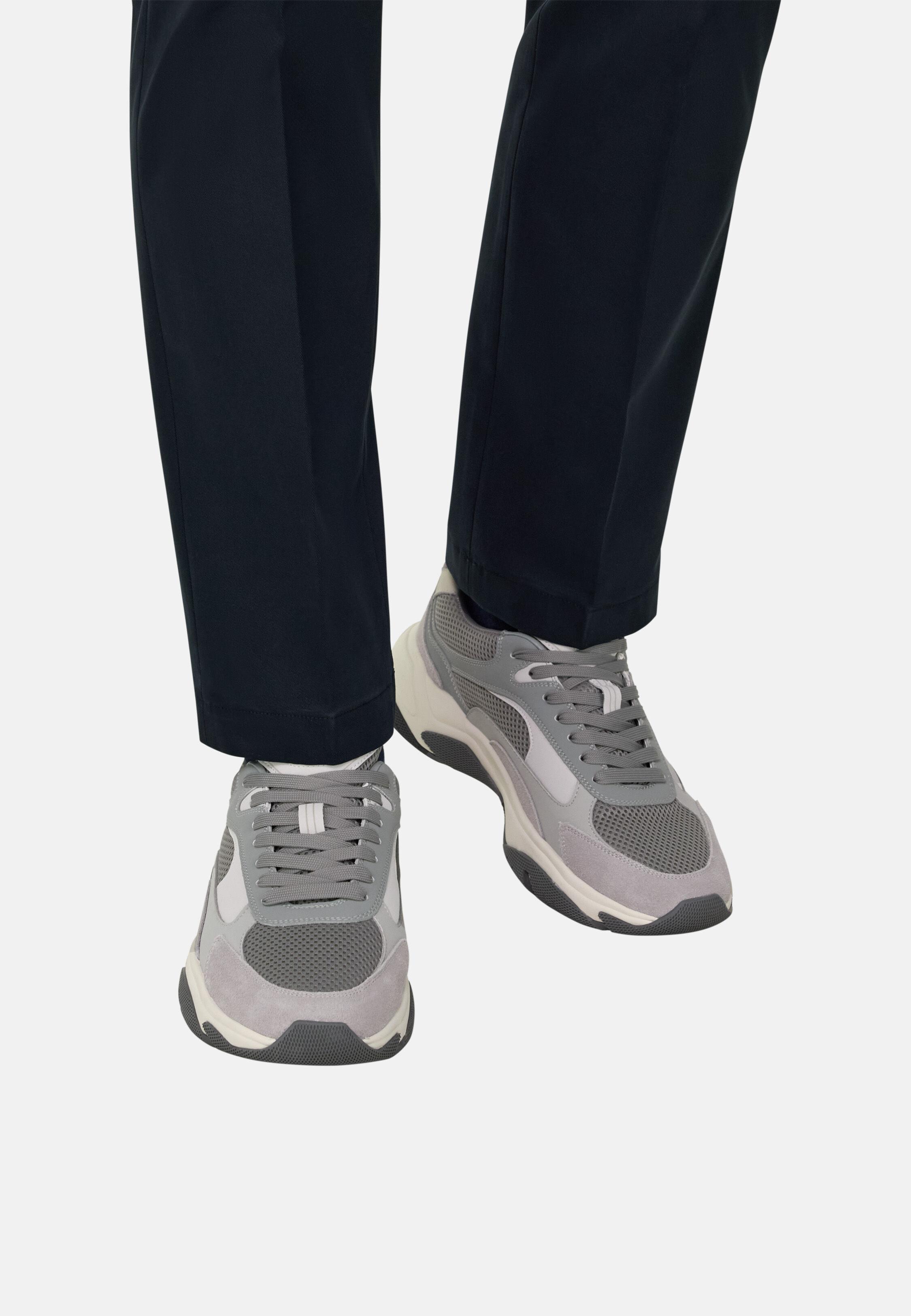 Storm Trainers in Leather and Technical Fabric, Grey, Grey, medium