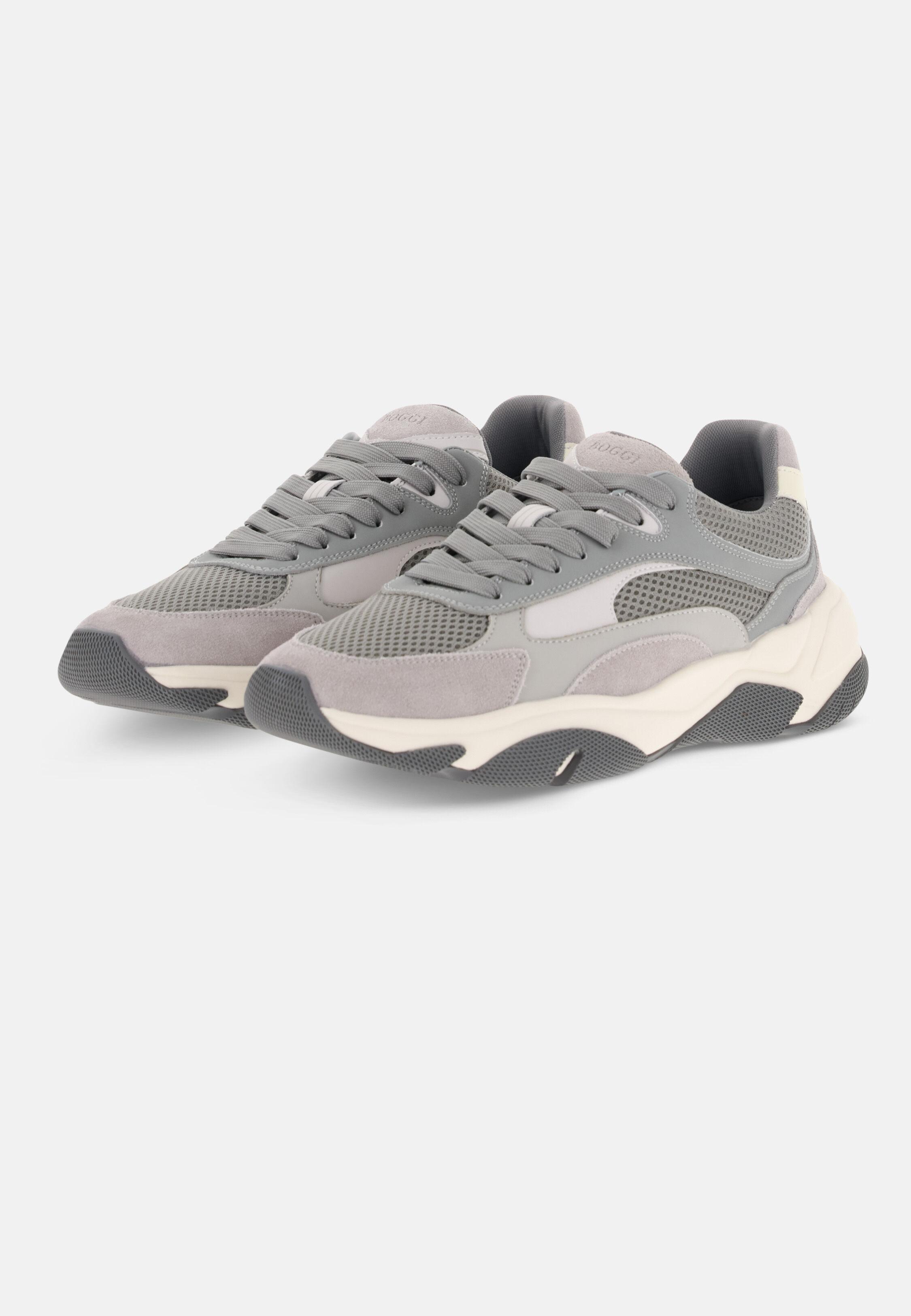 Storm Trainers in Leather and Technical Fabric Grey, Grey, medium