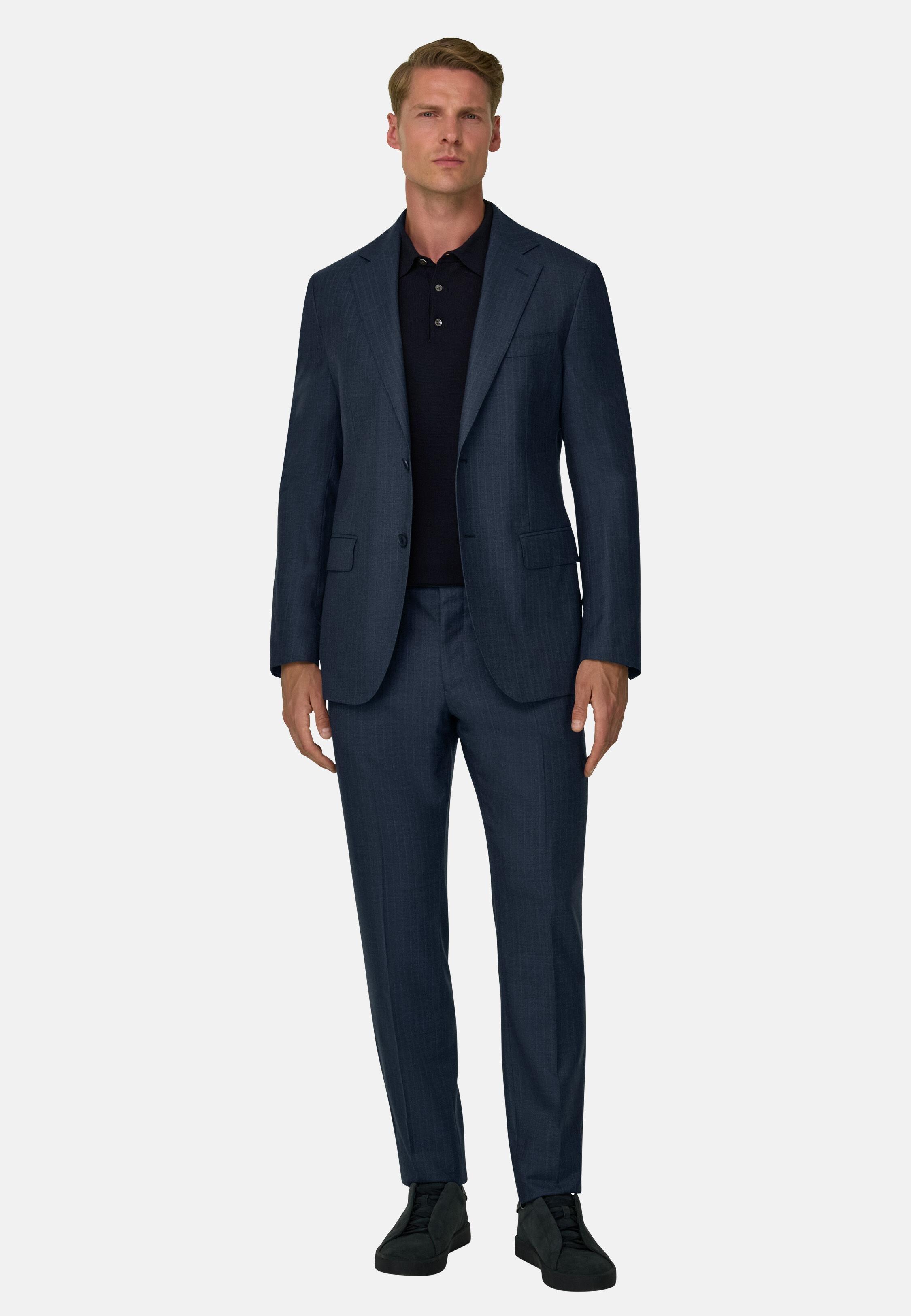 Suit in Super 130 Wool Pinstripe, Blue, Blue, medium