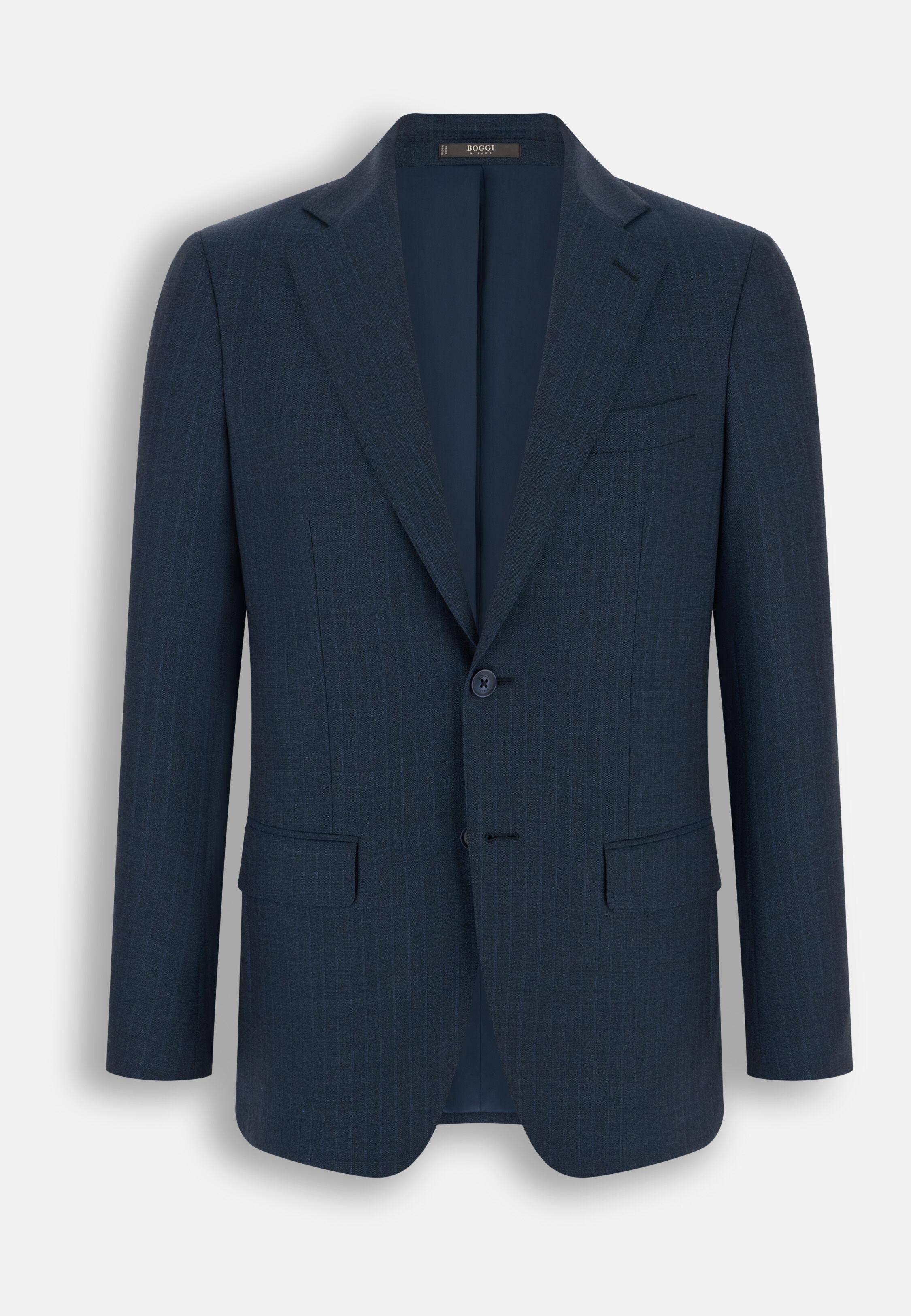 Suit in Super 130 Wool Pinstripe, Blue, Blue, large image number 5