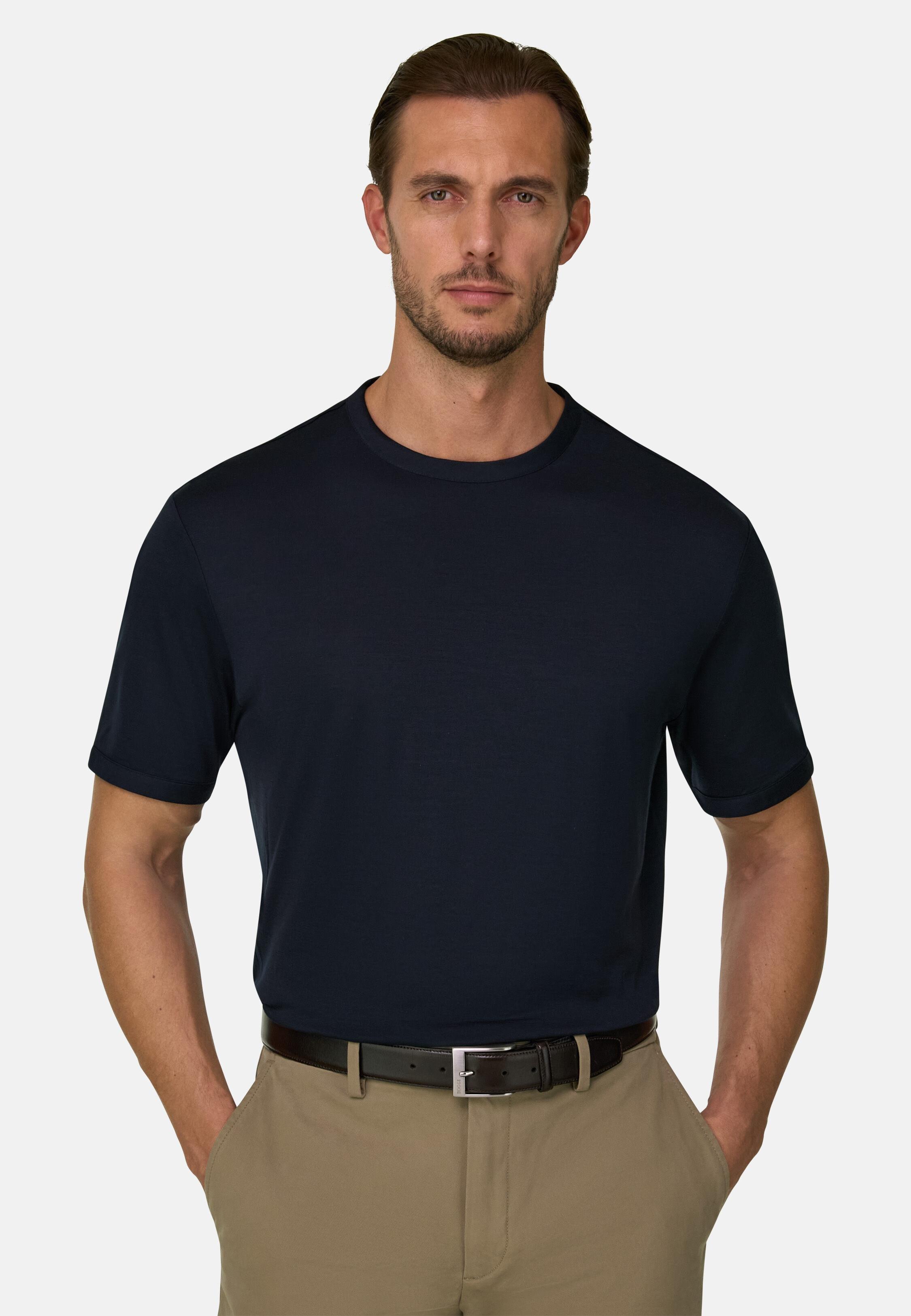 T-Shirt in Wool Jersey Wooltech, Navy Blue, Navy blue, large image number 1