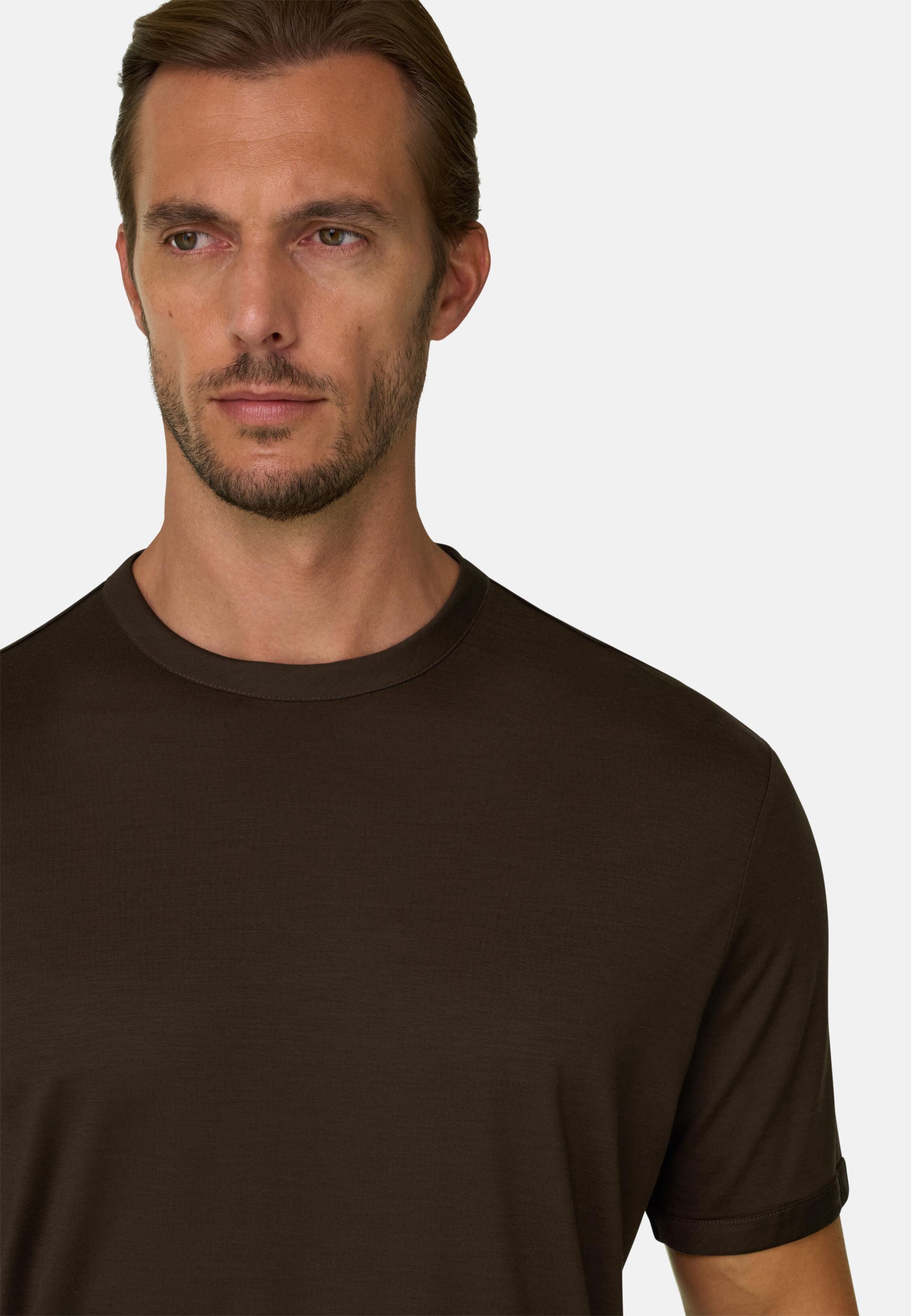 T-Shirt in Wool Jersey Wooltech Dark brown, Dark brown, large image number 3