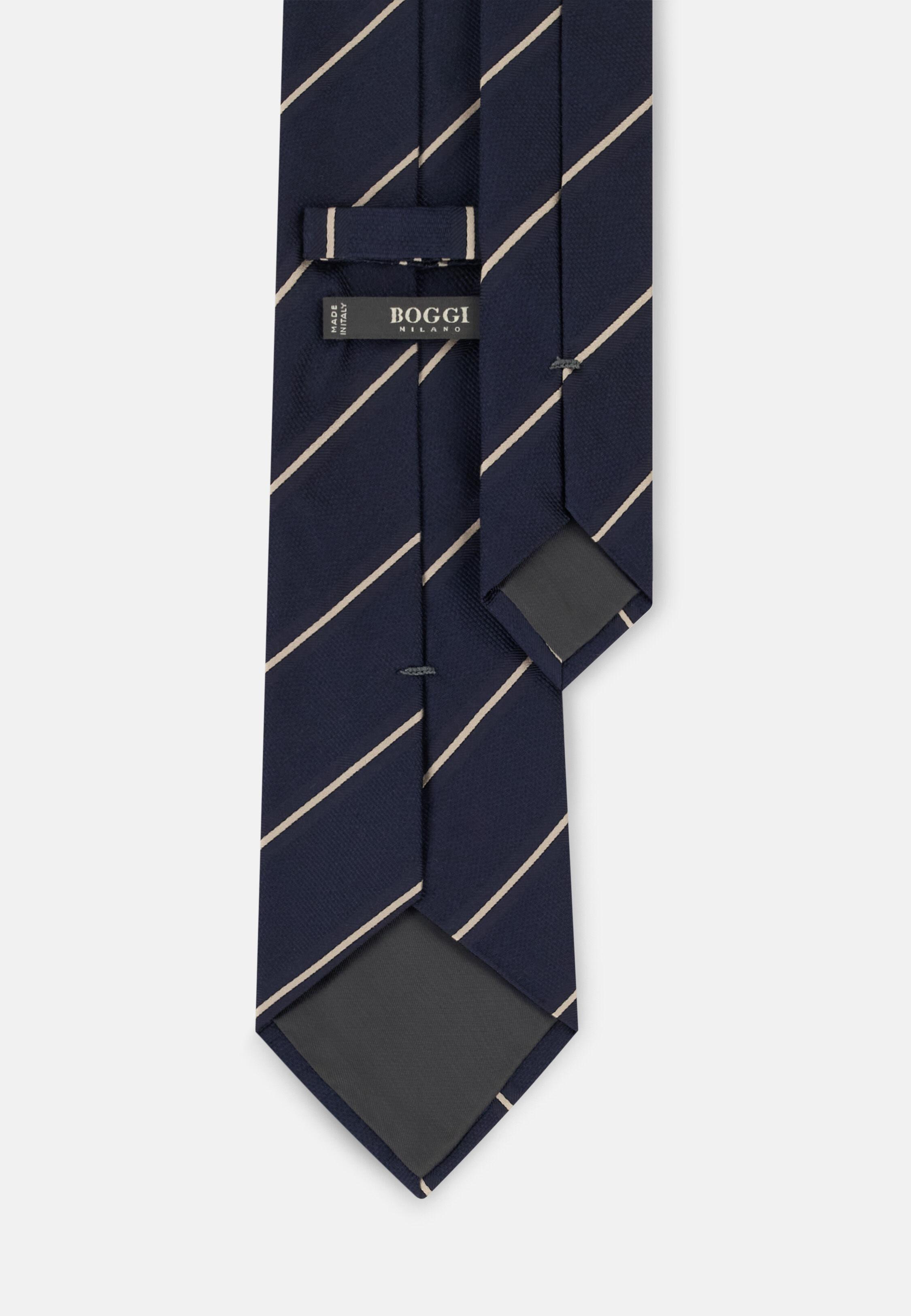 Tie Jacquard Striped Motif in Silk Navy blue, Navy blue, medium