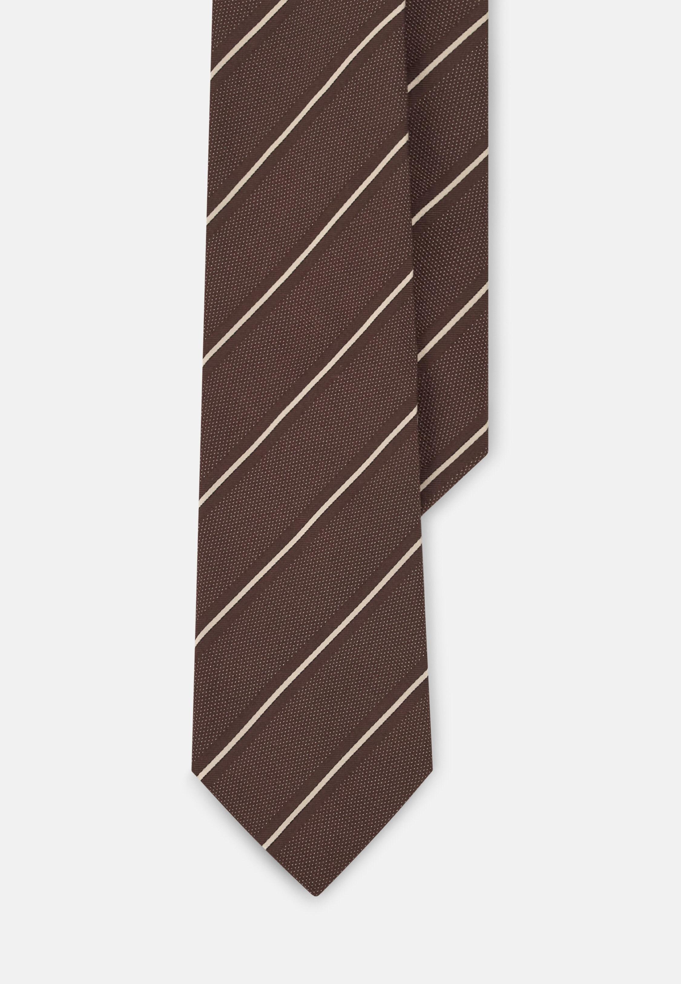 Tie Striped Motif in Jacquard Silk, Brown, Brown, medium