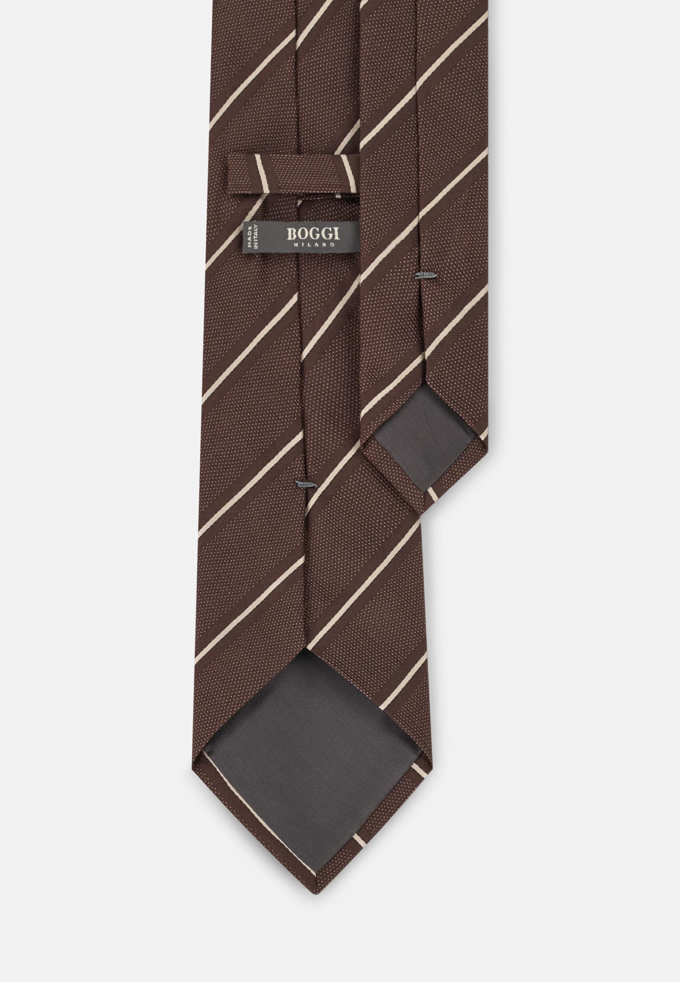 Tie Striped Motif in Jacquard Silk, Brown, Brown, medium