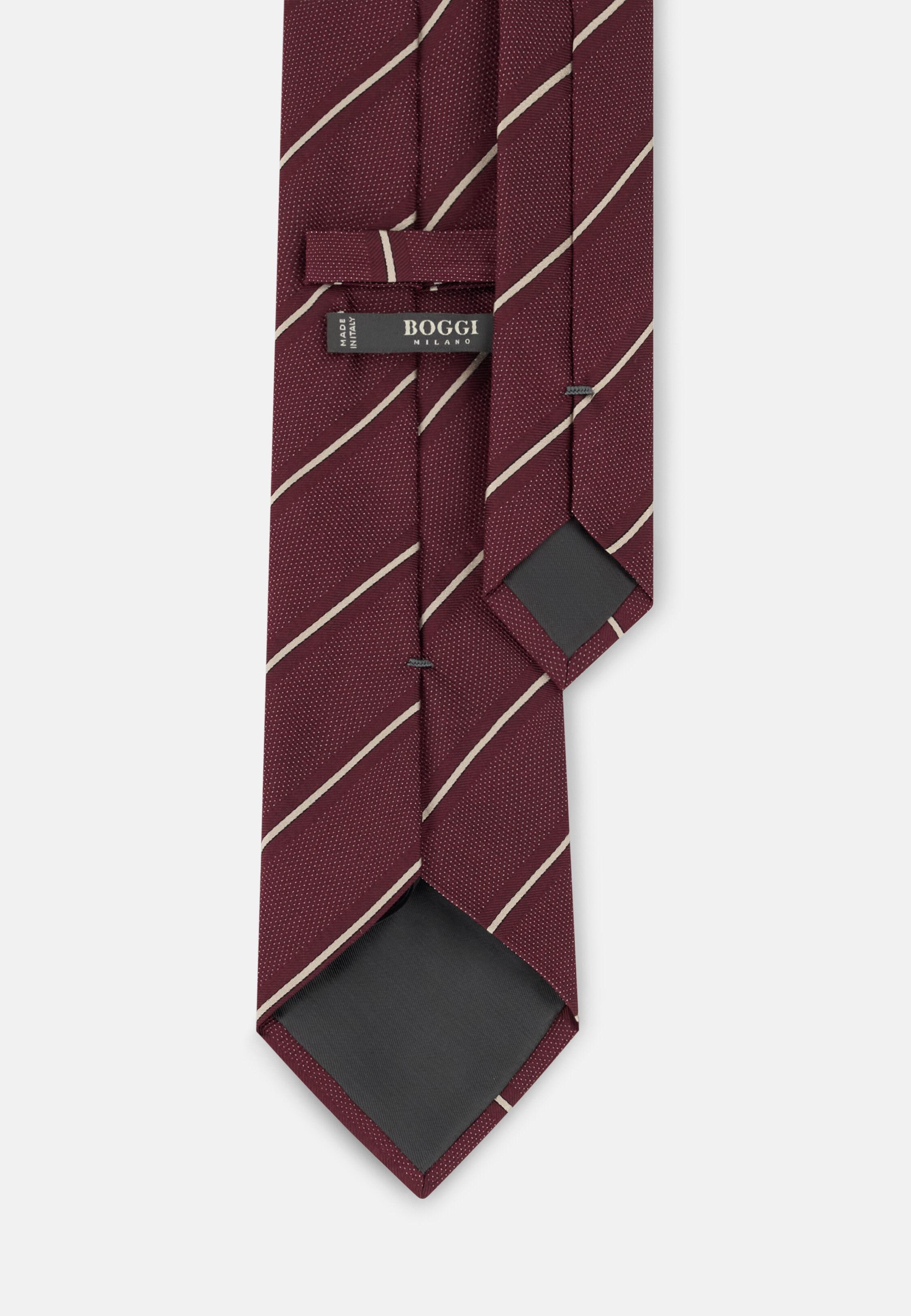Tie Jacquard Striped Motif In Silk Burgundy, Burgundy, medium