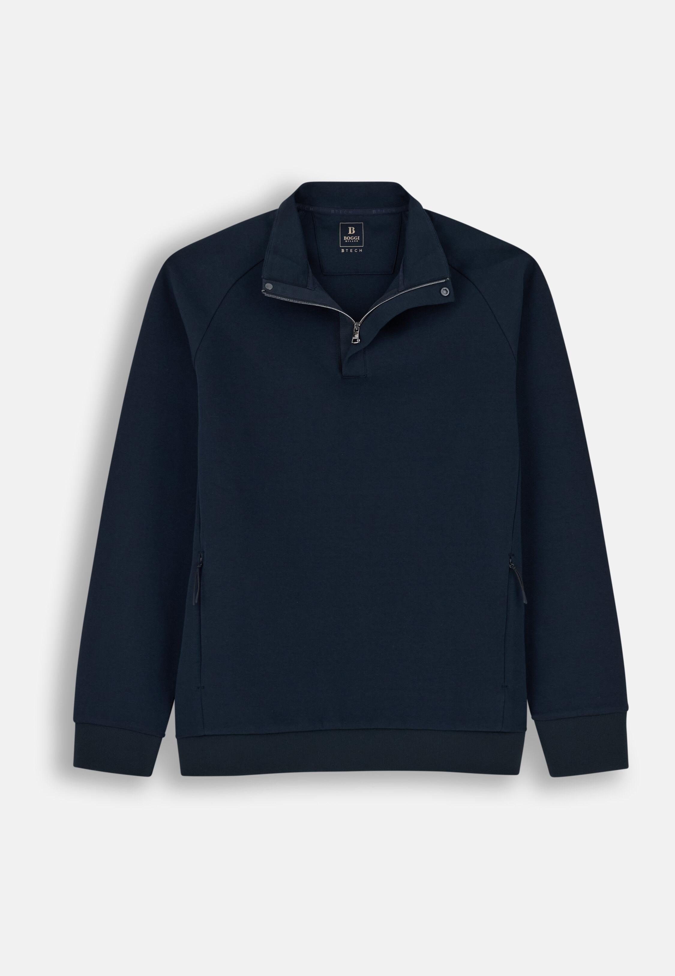 Quarter-Zip Sweatshirt in Cotton Blend Scuba B-Tech, Navy Blue, Navy blue, large image number 3