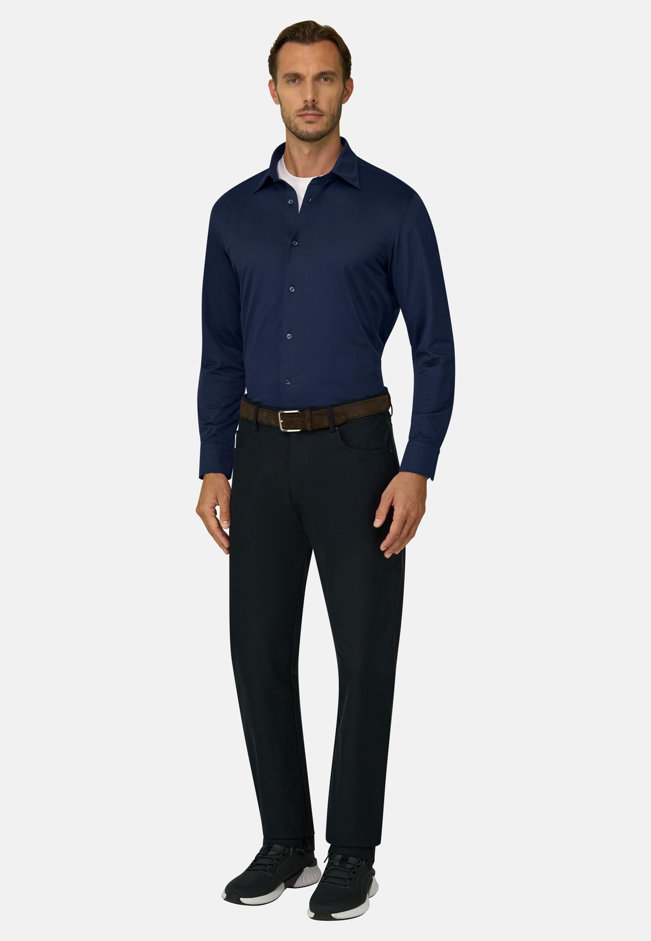 Polo Shirt in Japanese Jersey Twill Regular Fit Navy blue, Navy blue, medium
