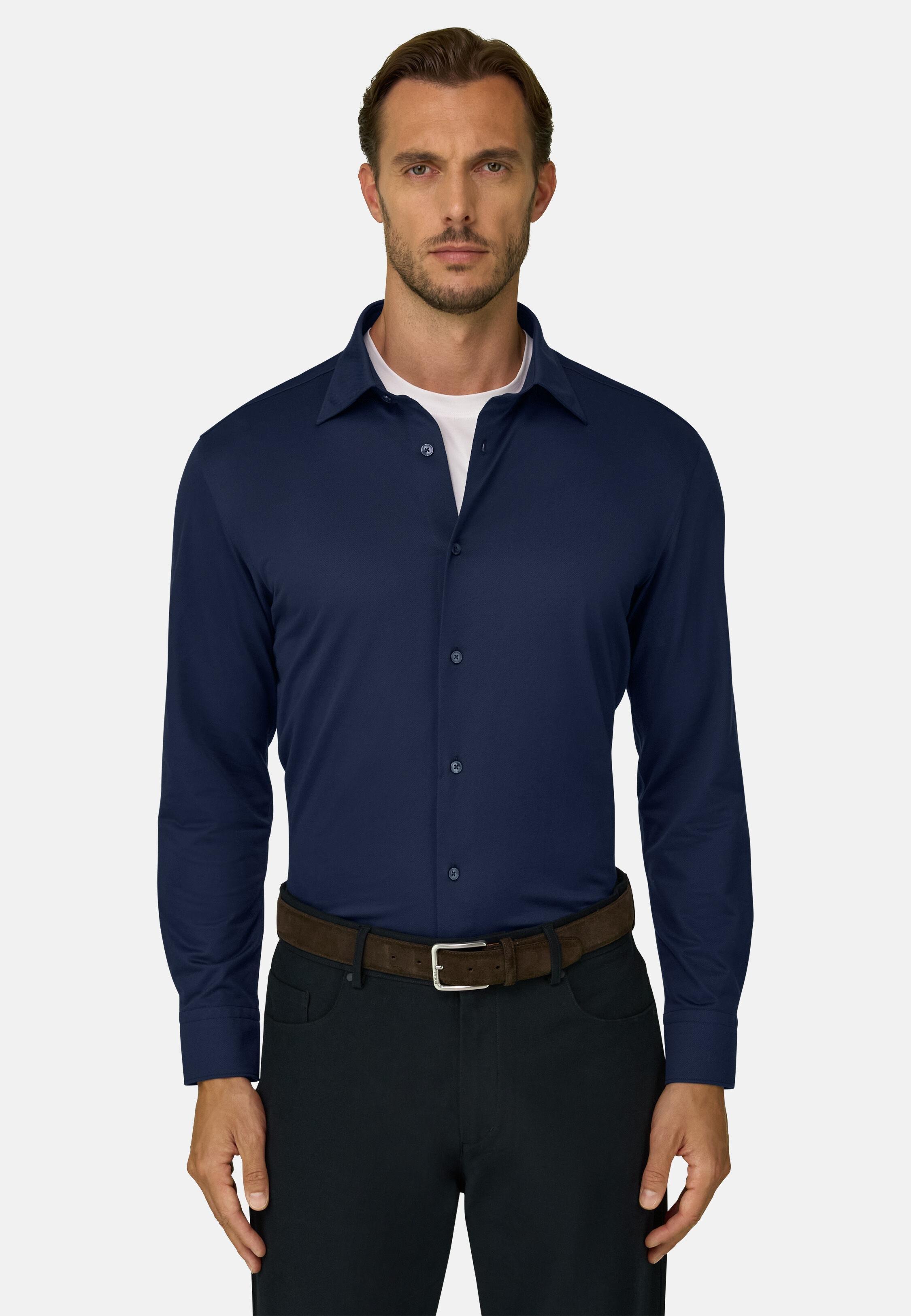 Polo Shirt in Japanese Jersey Twill Regular Fit Navy blue, Navy blue, medium
