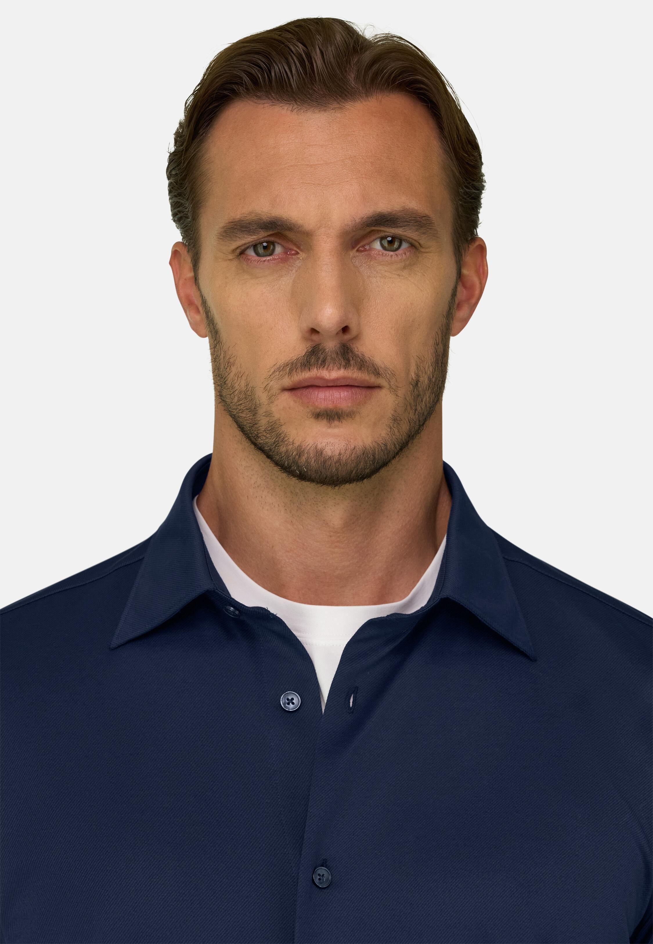 Polo Shirt in Japanese Jersey Twill Regular Fit Navy blue, Navy blue, large image number 3