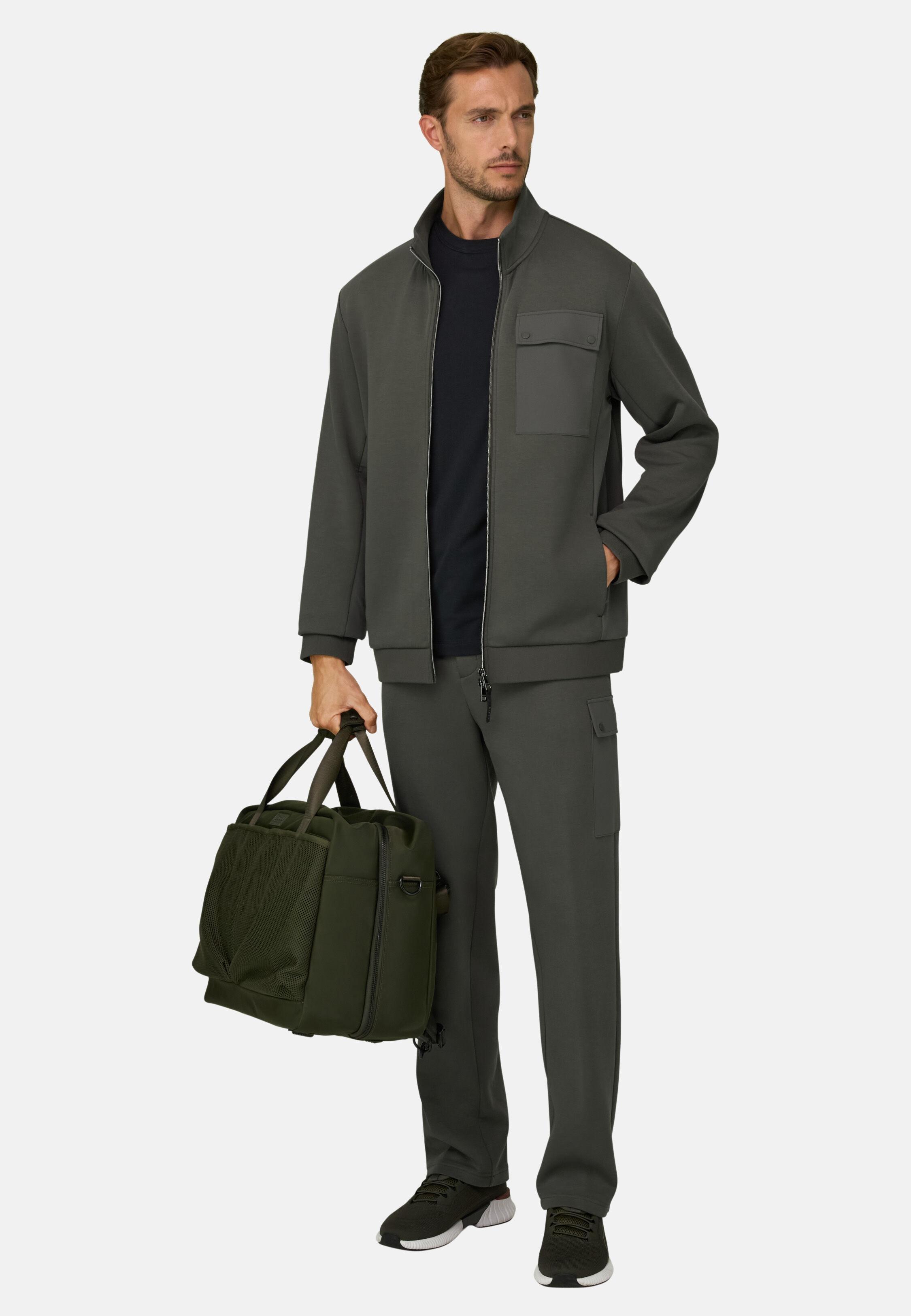 Full-Zip Sweatshirt in Cotton Blend Scuba B Tech Military Green, Military Green, medium