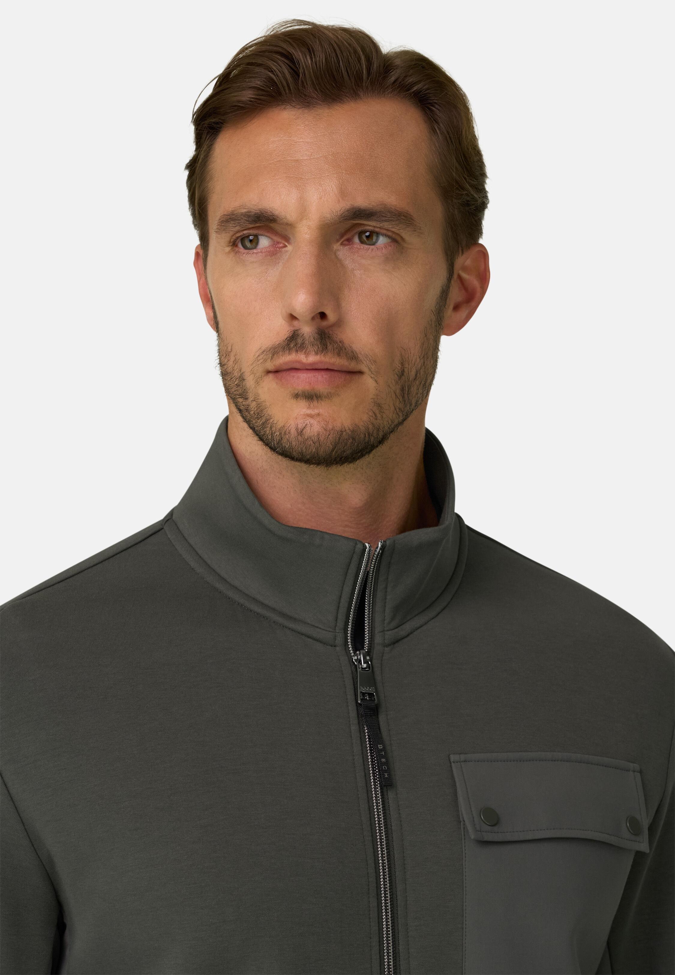 Full-Zip Sweatshirt in Cotton Blend Scuba B Tech Military Green, Military Green, large image number 1