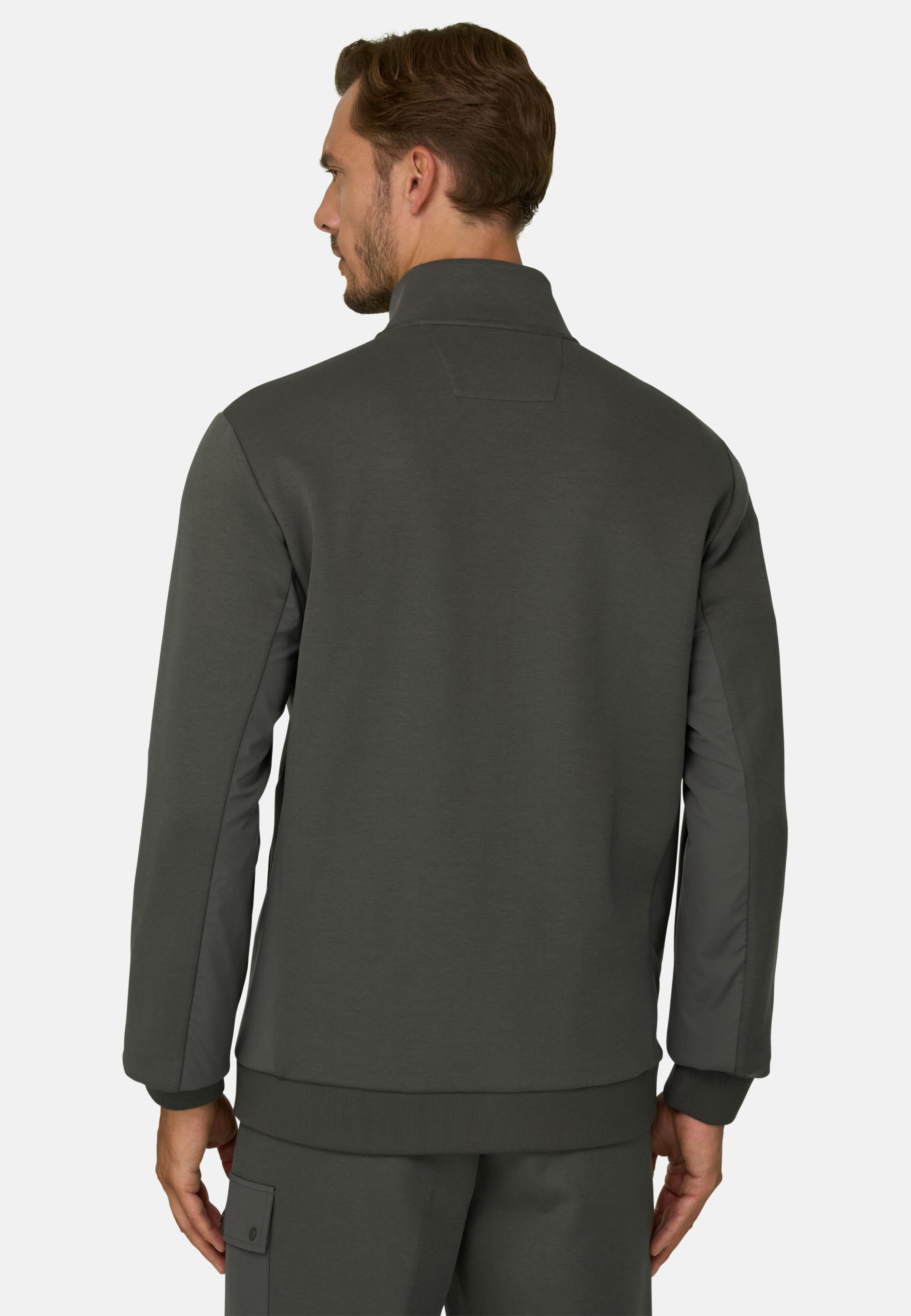 Full-Zip Sweatshirt in Cotton Blend Scuba B Tech Military Green, Military Green, medium