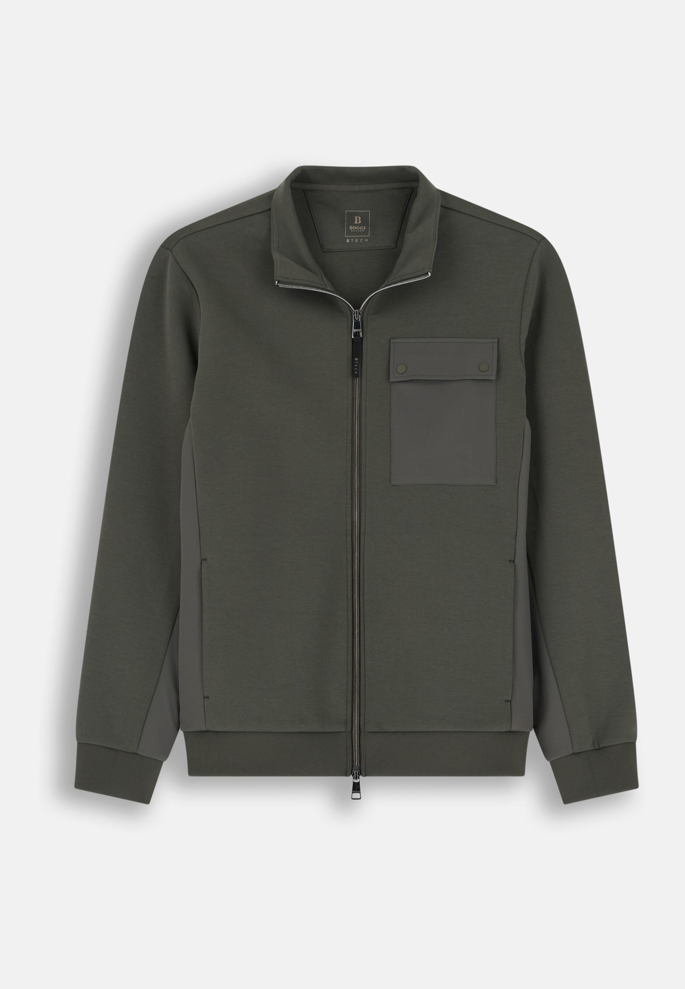 Full-Zip Sweatshirt in Cotton Blend Scuba B Tech Military Green, Military Green, large image number 3