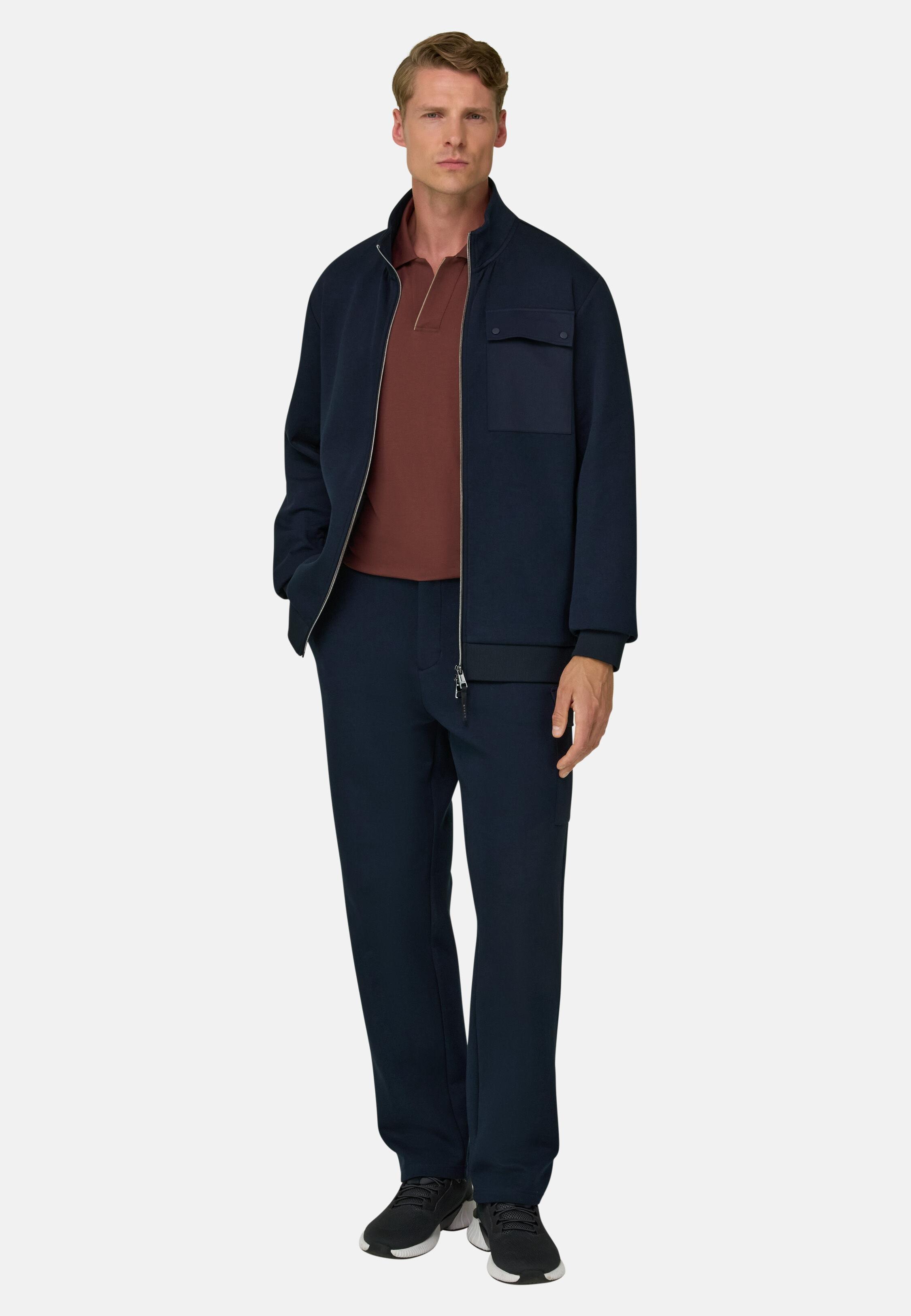 Full-Zip Sweatshirt in Cotton Blend Scuba B Tech Navy blue, Navy blue, medium