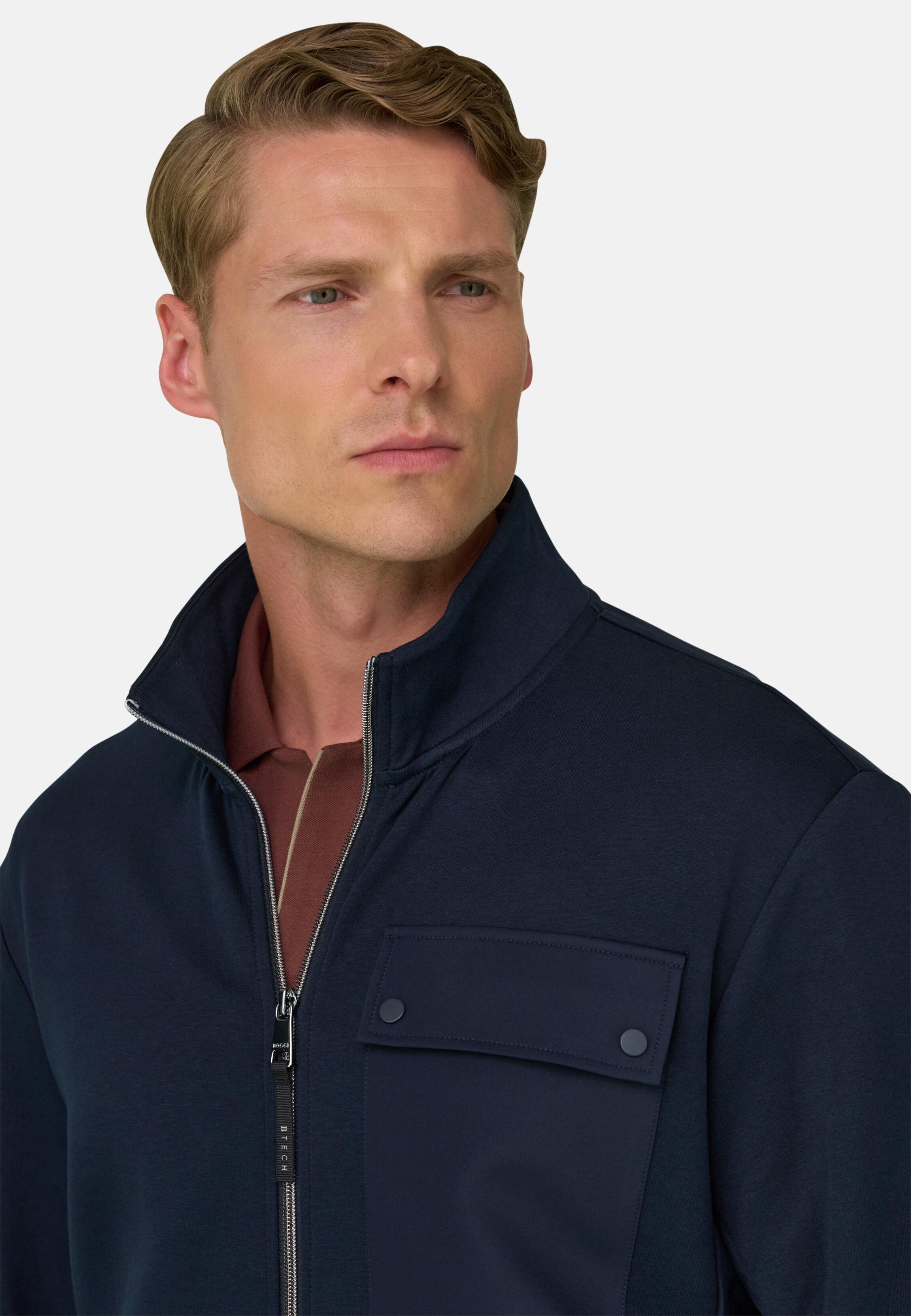 Full-Zip Sweatshirt in Cotton Blend Scuba B Tech Navy blue, Navy blue, medium