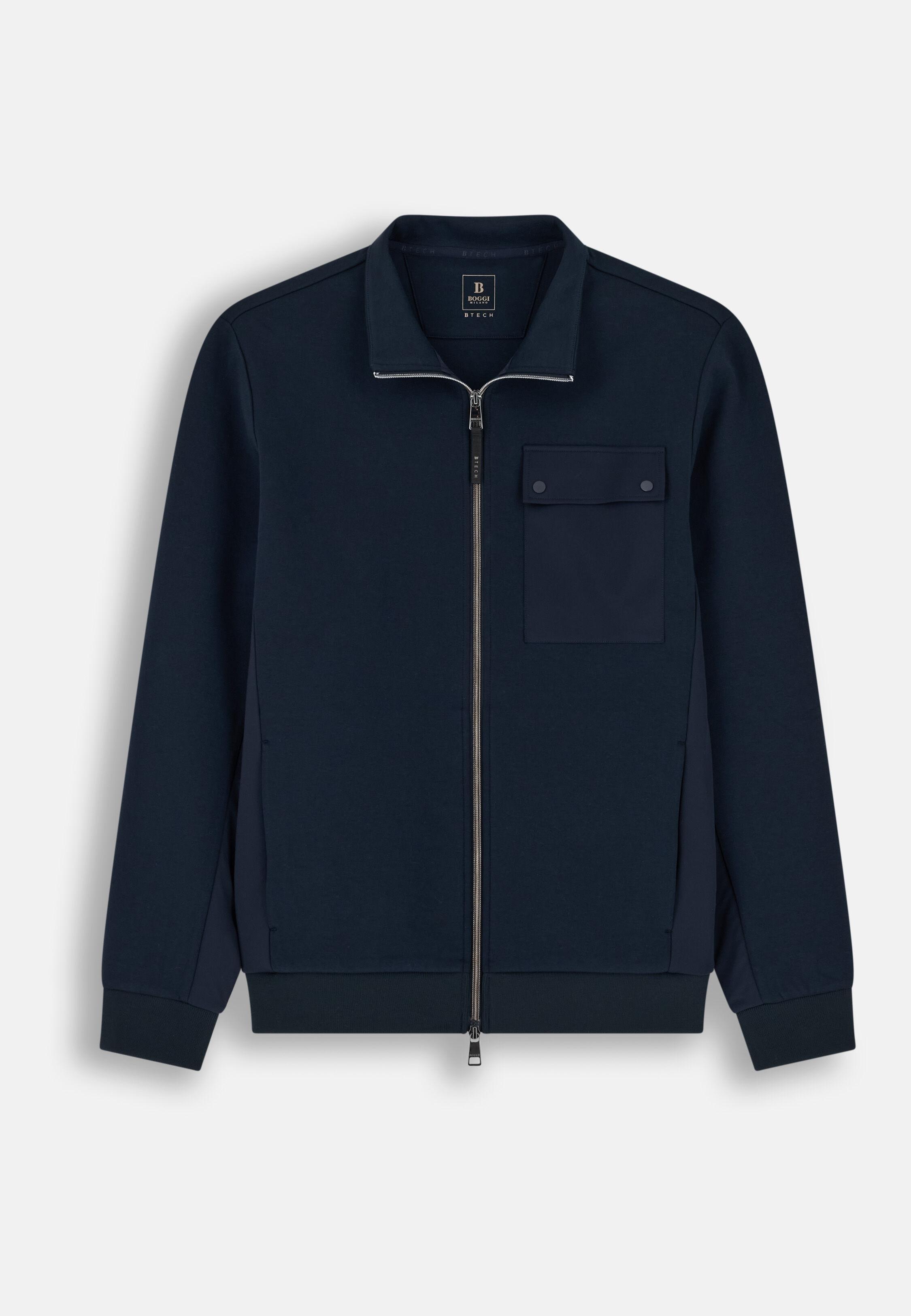 Full-Zip Sweatshirt in Cotton Blend Scuba B Tech Navy blue, Navy blue, large image number 3