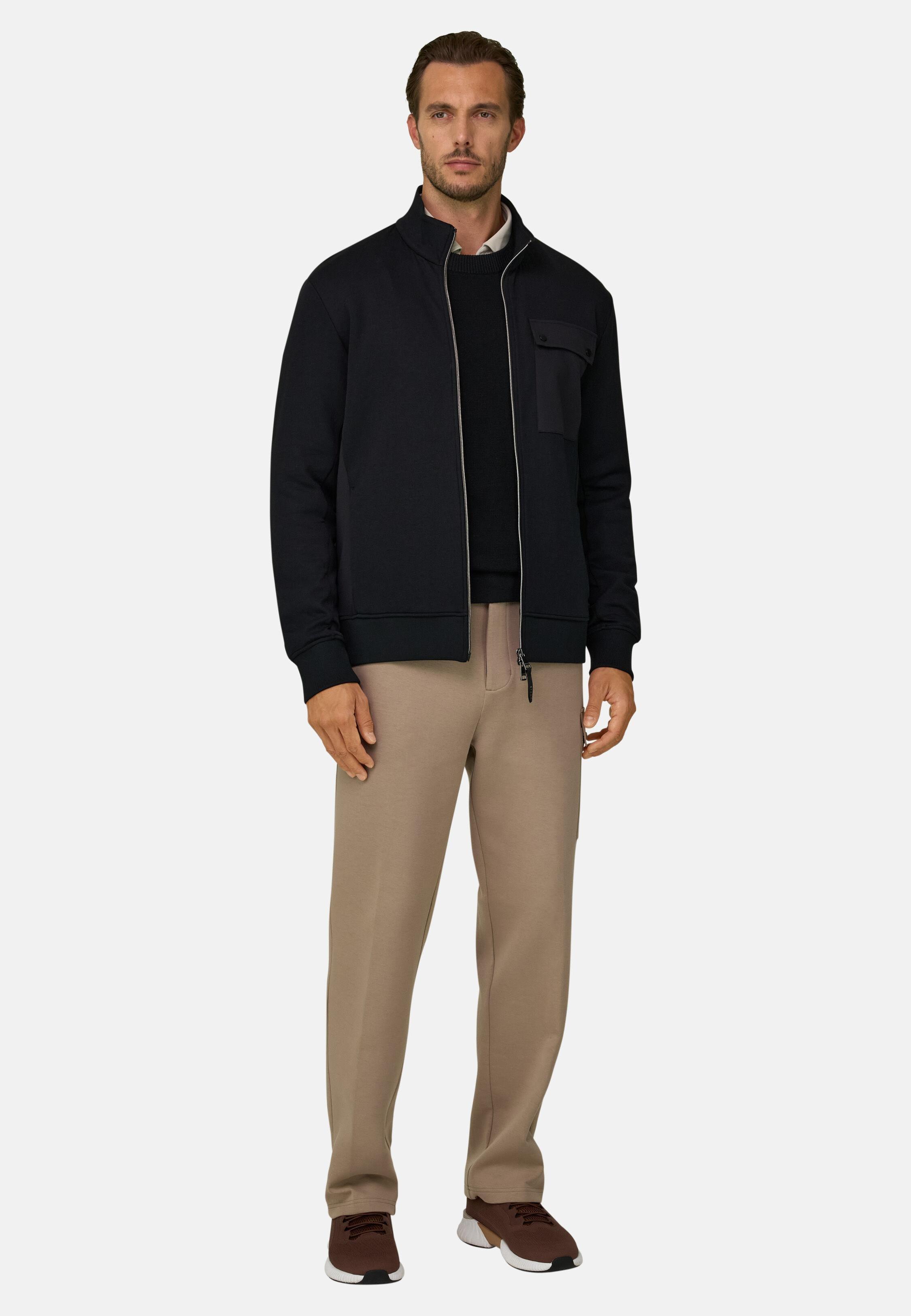 Full-Zip Sweatshirt in Cotton Blend Scuba B Tech Black, Black, medium