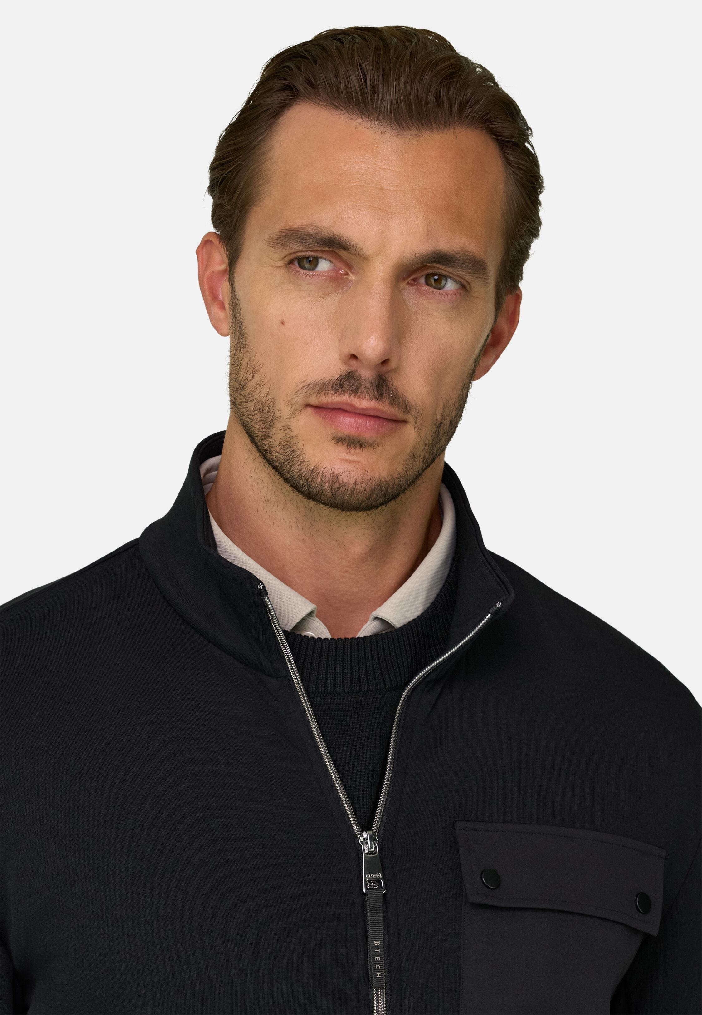 Full-Zip Sweatshirt in Cotton Blend Scuba B Tech Black, Black, medium