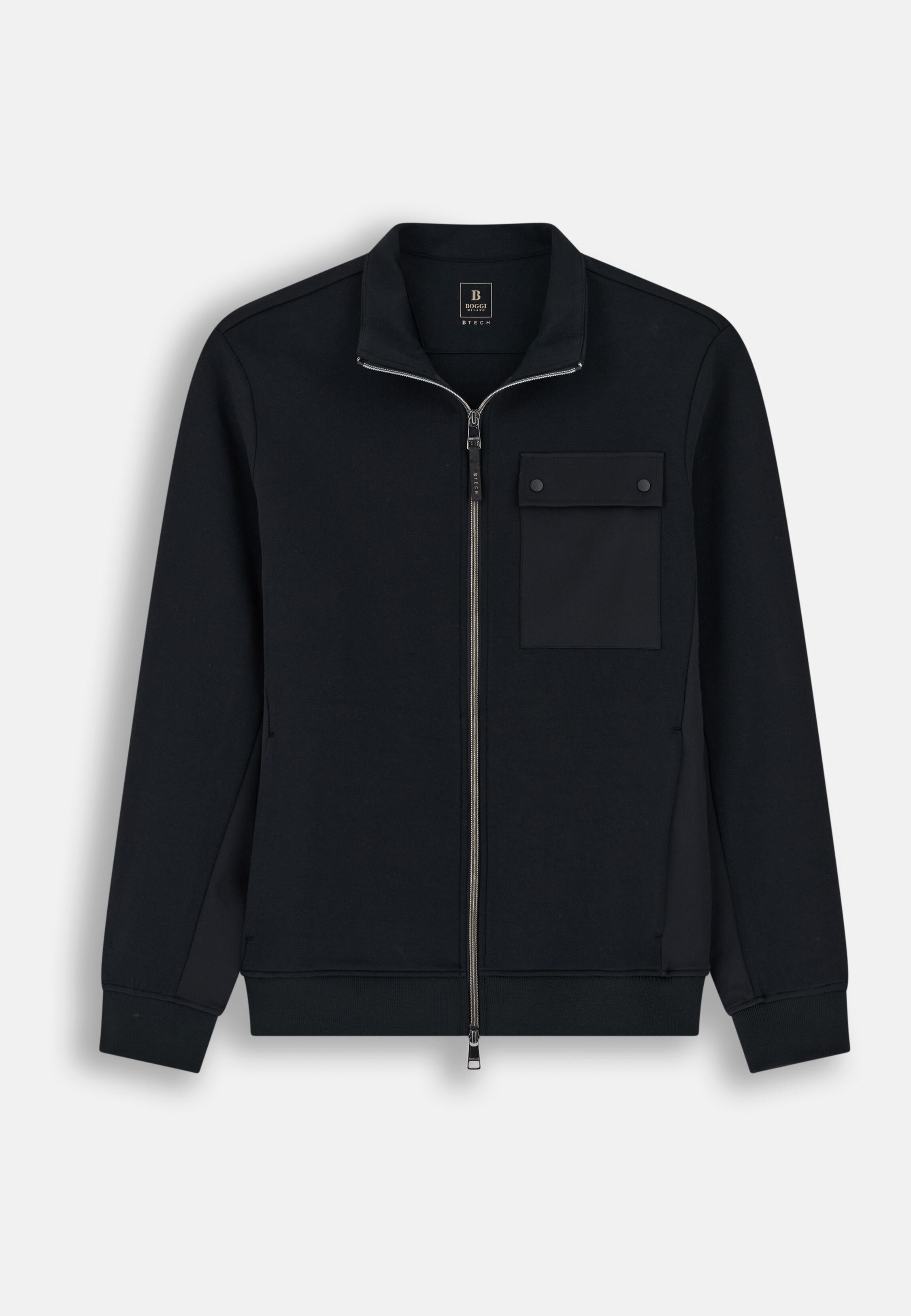 Full-Zip Sweatshirt in Cotton Blend Scuba B Tech Black, Black, large image number 3