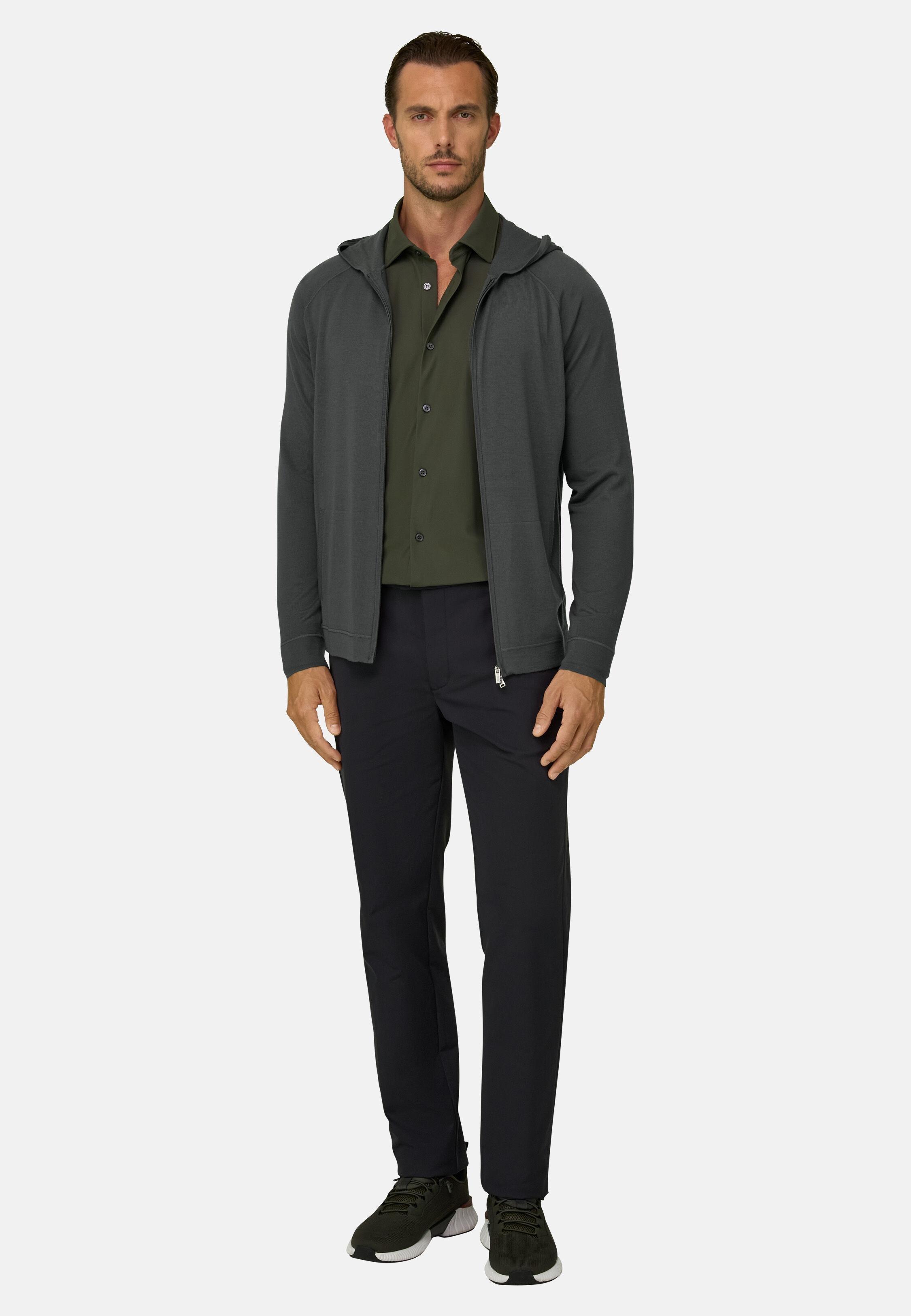 هودي محبوك بسحاب كامل من صوف الميرينو الفاخر أخضر عسكري, Military Green, medium