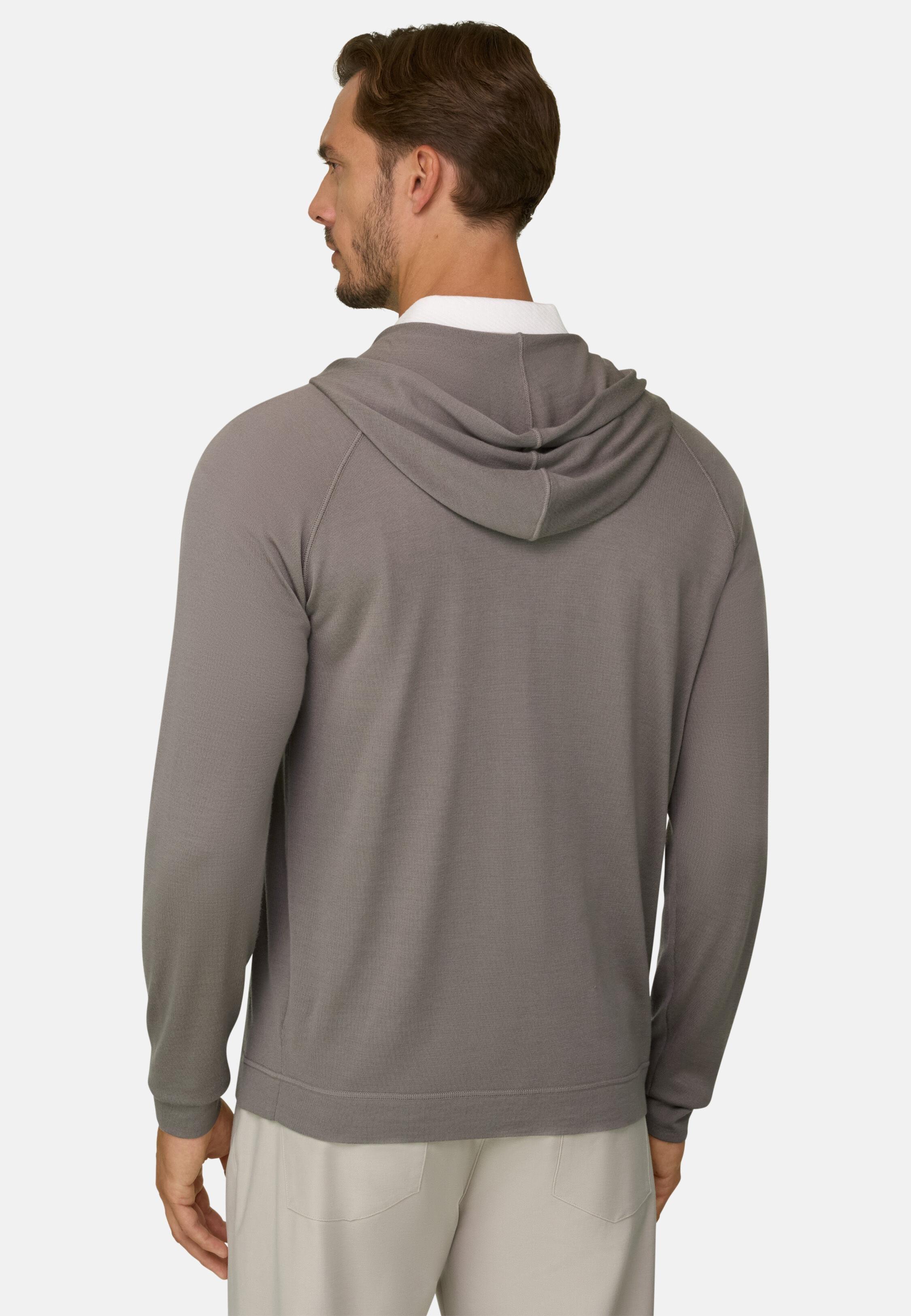 Knitted Sweatshirt Full-Zip Hoodie in Superfine Merino Taupe, Taupe, medium