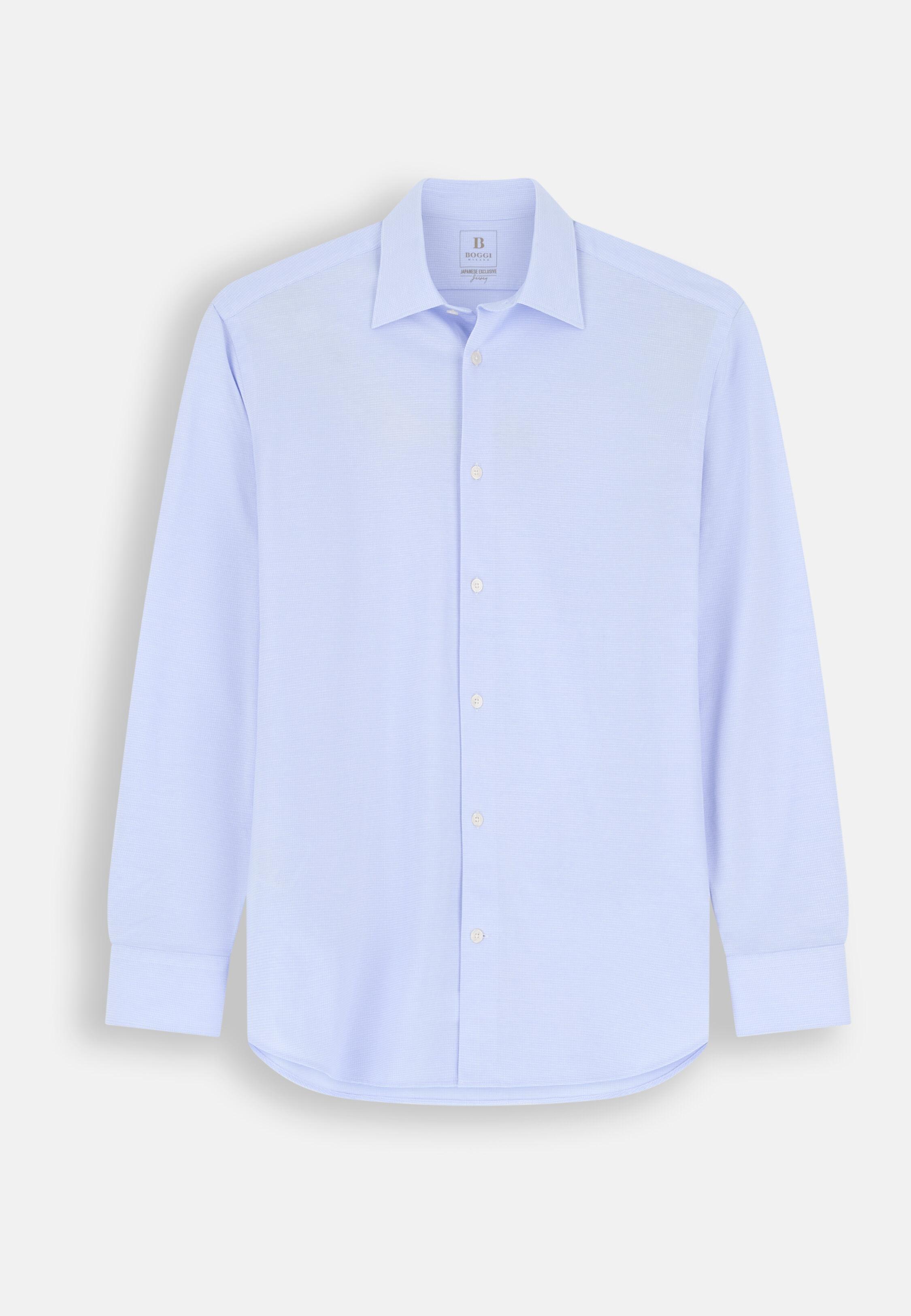Polo Shirt Checked Japanese Jersey Regular Fit Light Blue, Light Blue, large image number 5