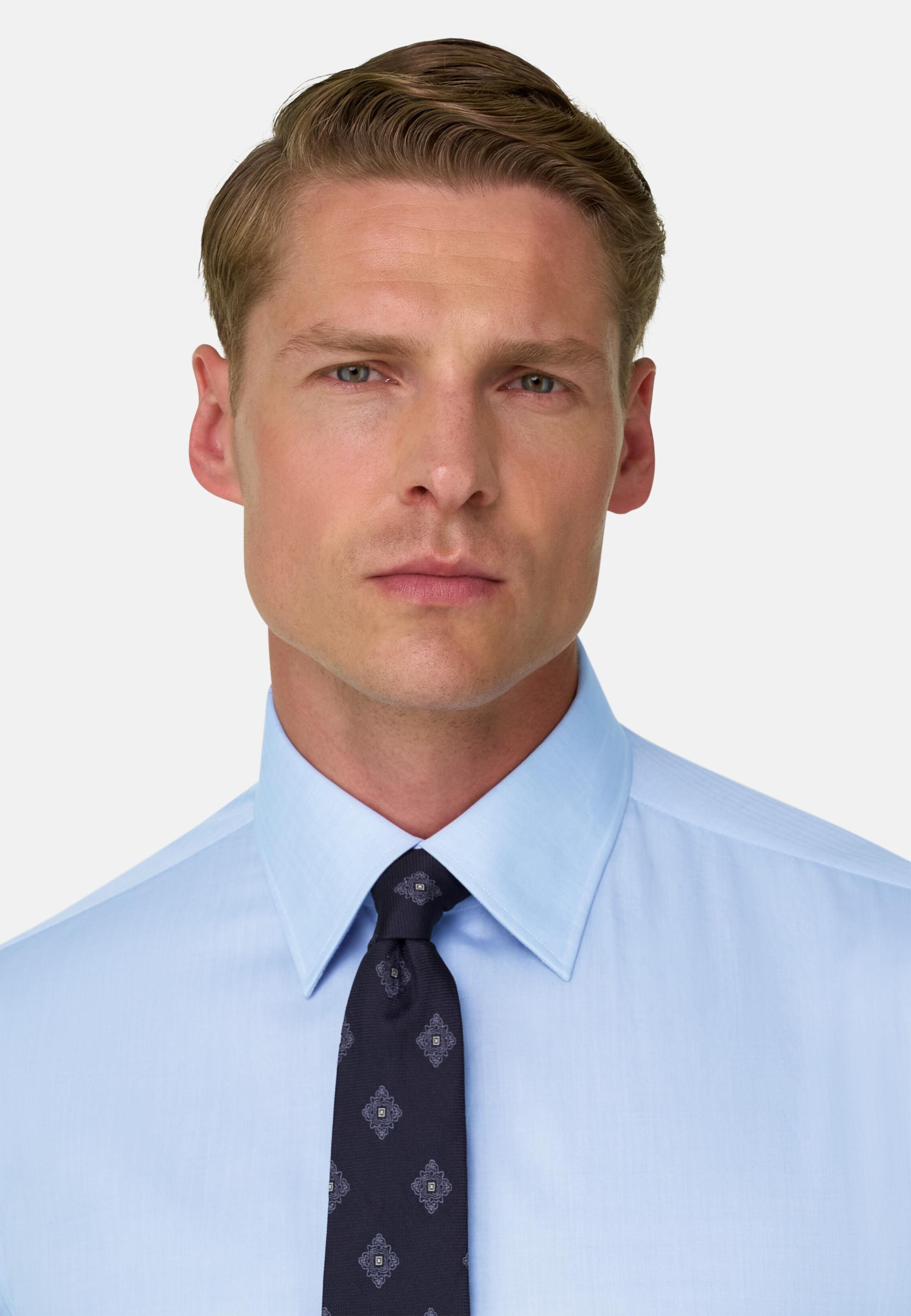 Herringbone Cotton Muslin Shirt Regular Fit Light Blue, Light Blue, large image number 1