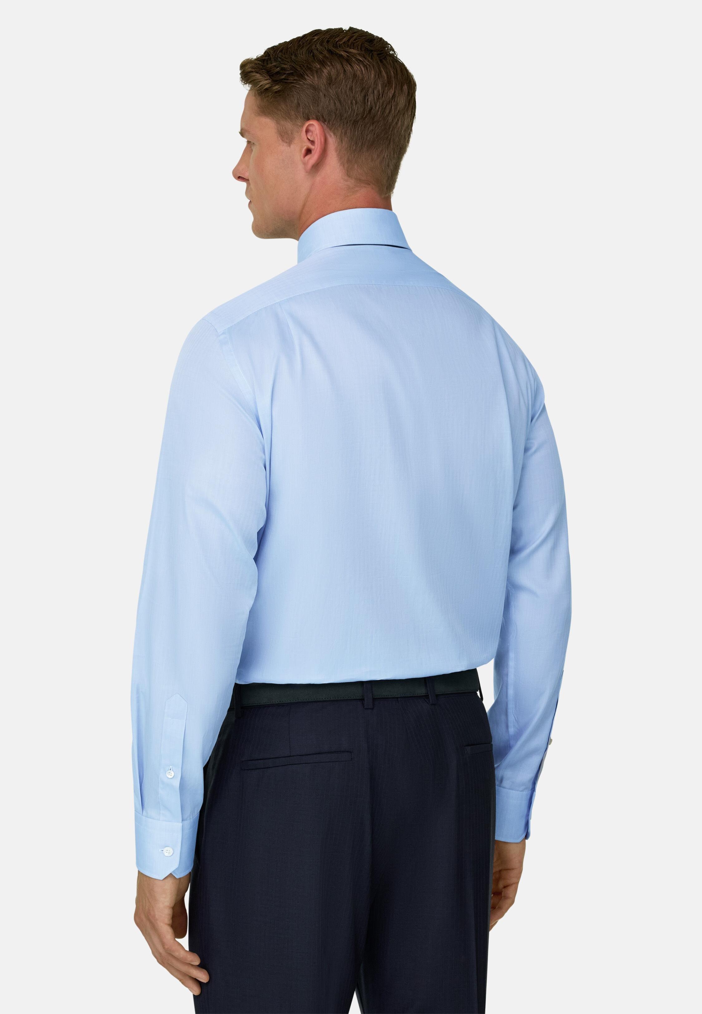 Herringbone Cotton Muslin Shirt Regular Fit Light Blue, Light Blue, large image number 4