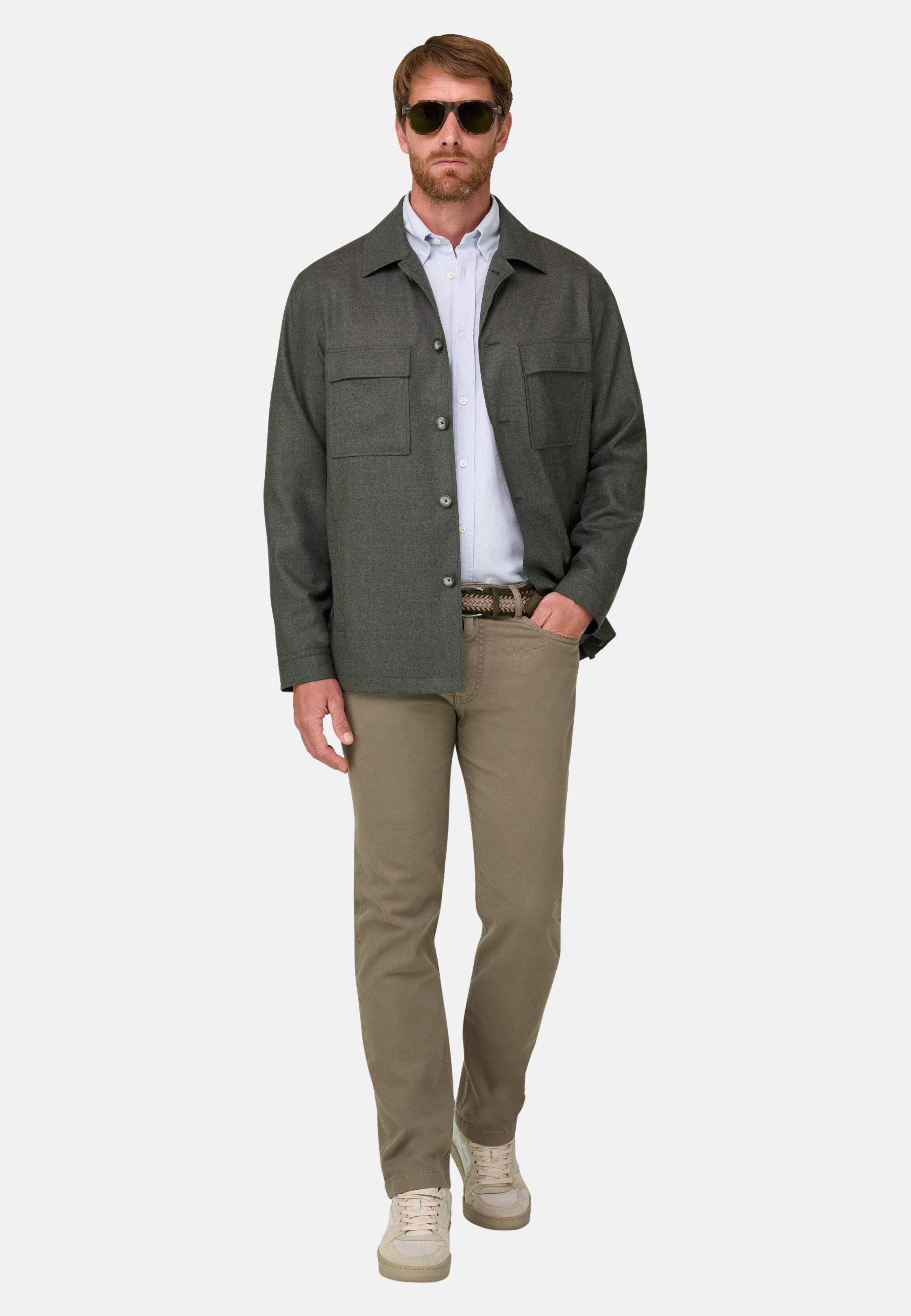 Shacket in Wool Flannel, Military Green, Military Green, medium
