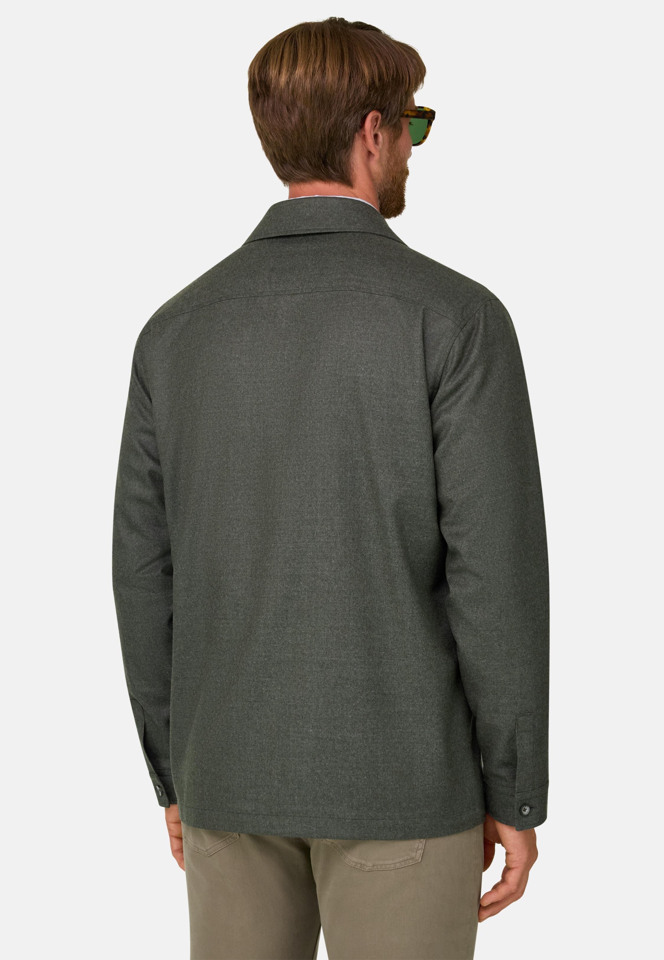 Shacket in Wool Flannel, Military Green, Military Green, medium