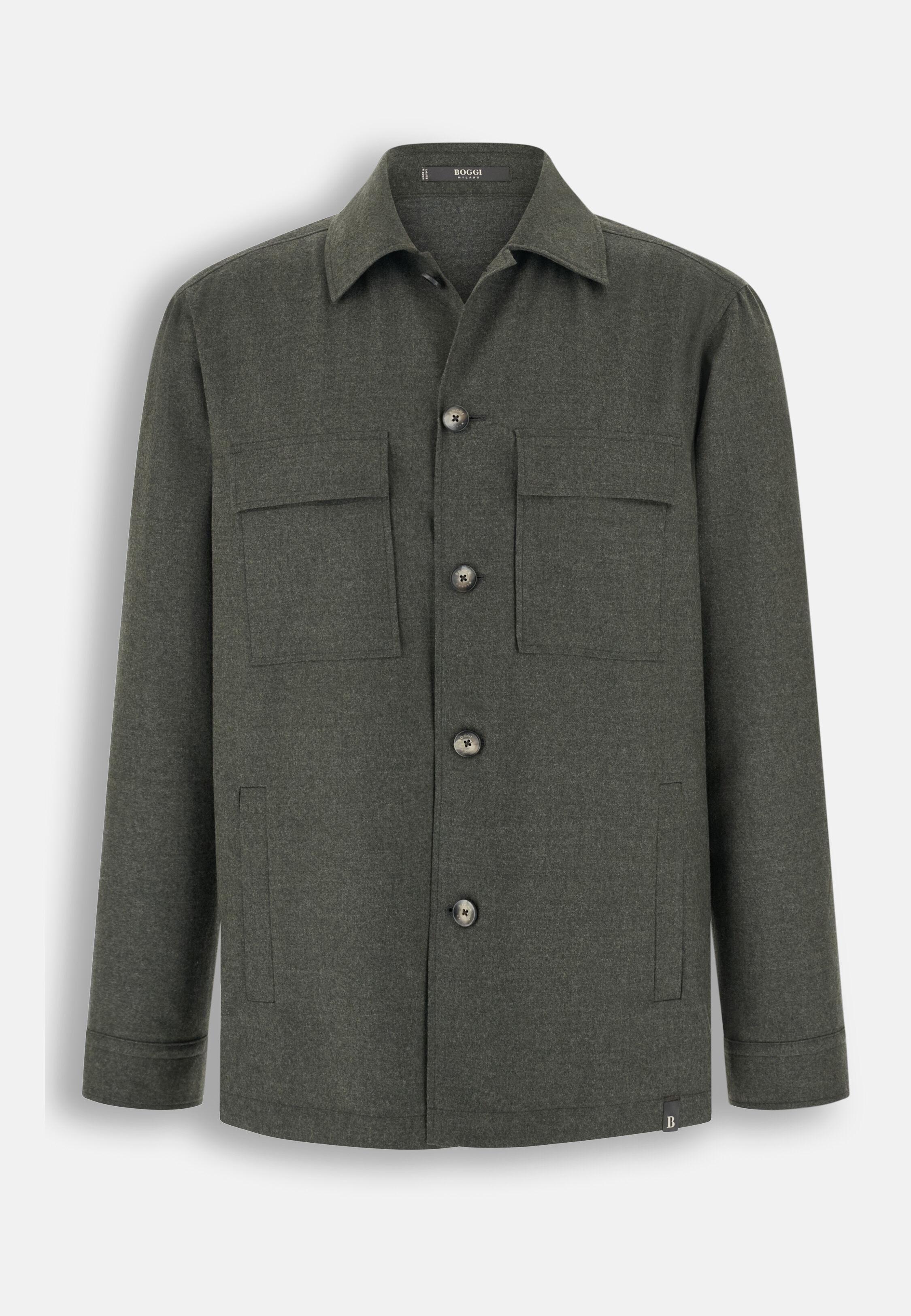 Shacket in Wool Flannel, Military Green, Military Green, large image number 4