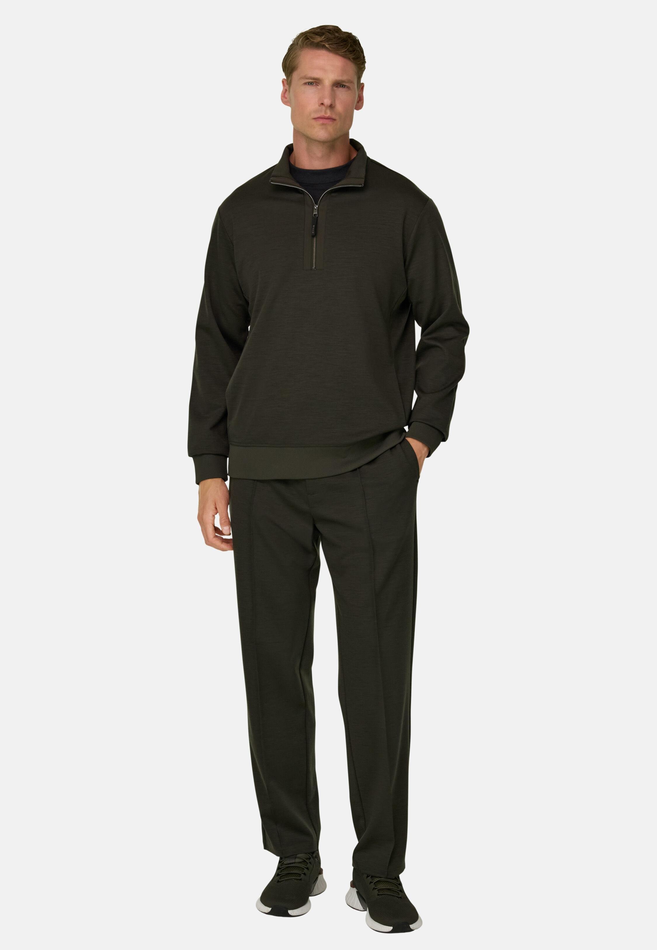 Quarter-Zip Sweatshirt in Wool Blend Wooltech Military Green, Military Green, medium