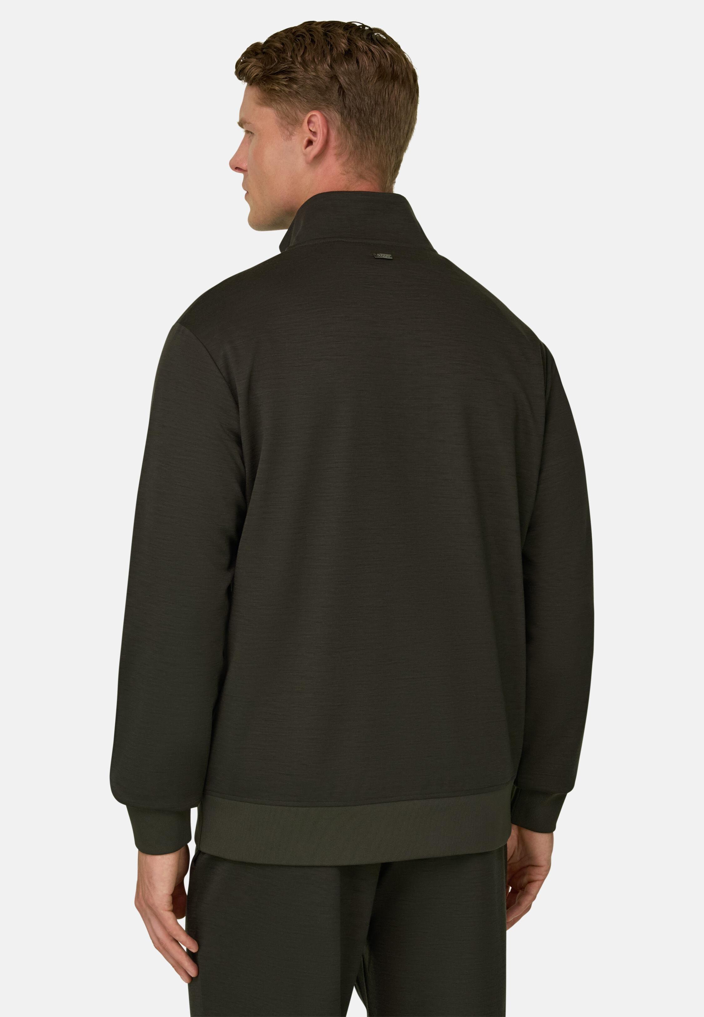 Quarter-Zip Sweatshirt in Wool Blend Wooltech Military Green, Military Green, large image number 2