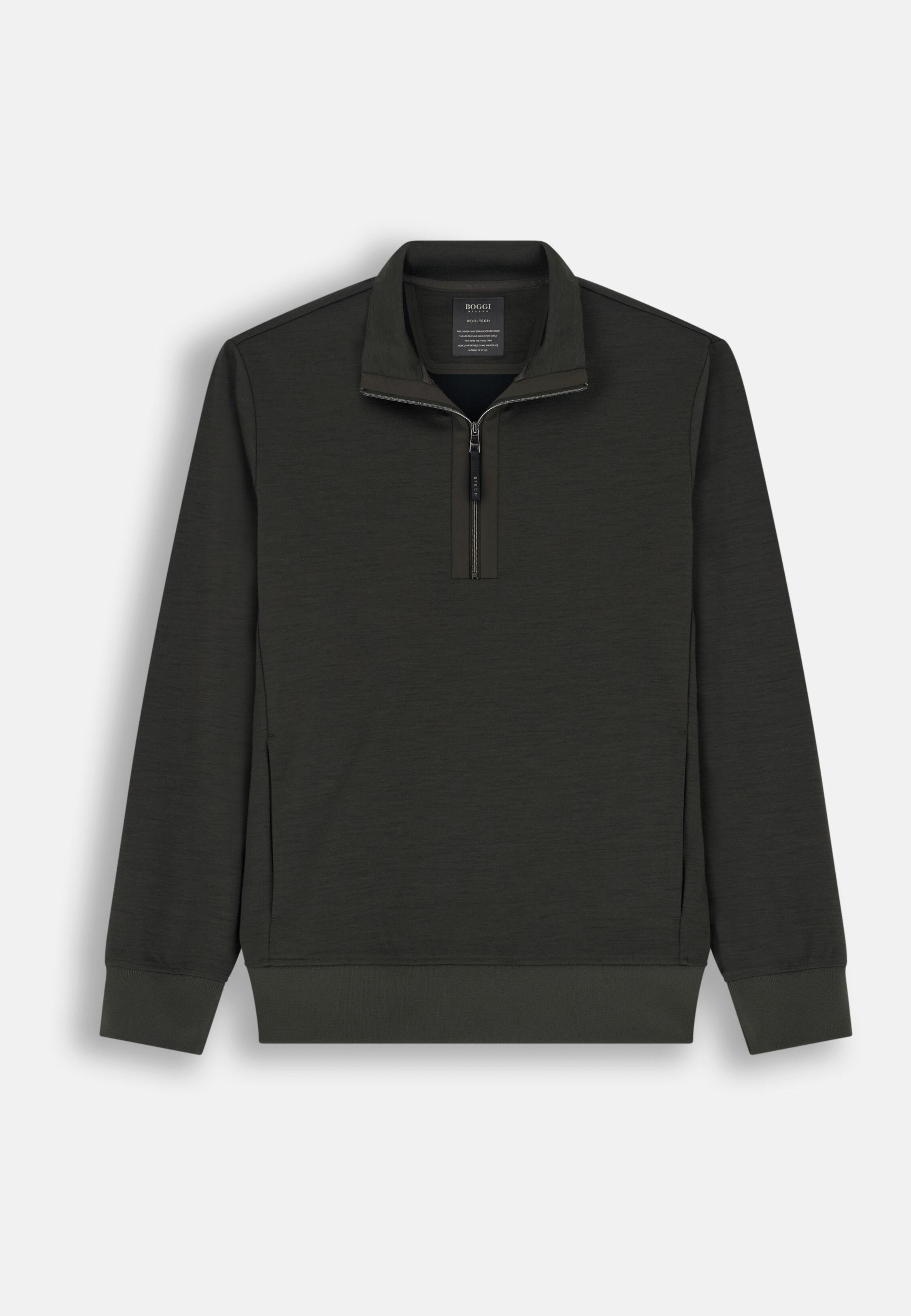 Quarter-Zip Sweatshirt in Wool Blend Wooltech Military Green, Military Green, large image number 3