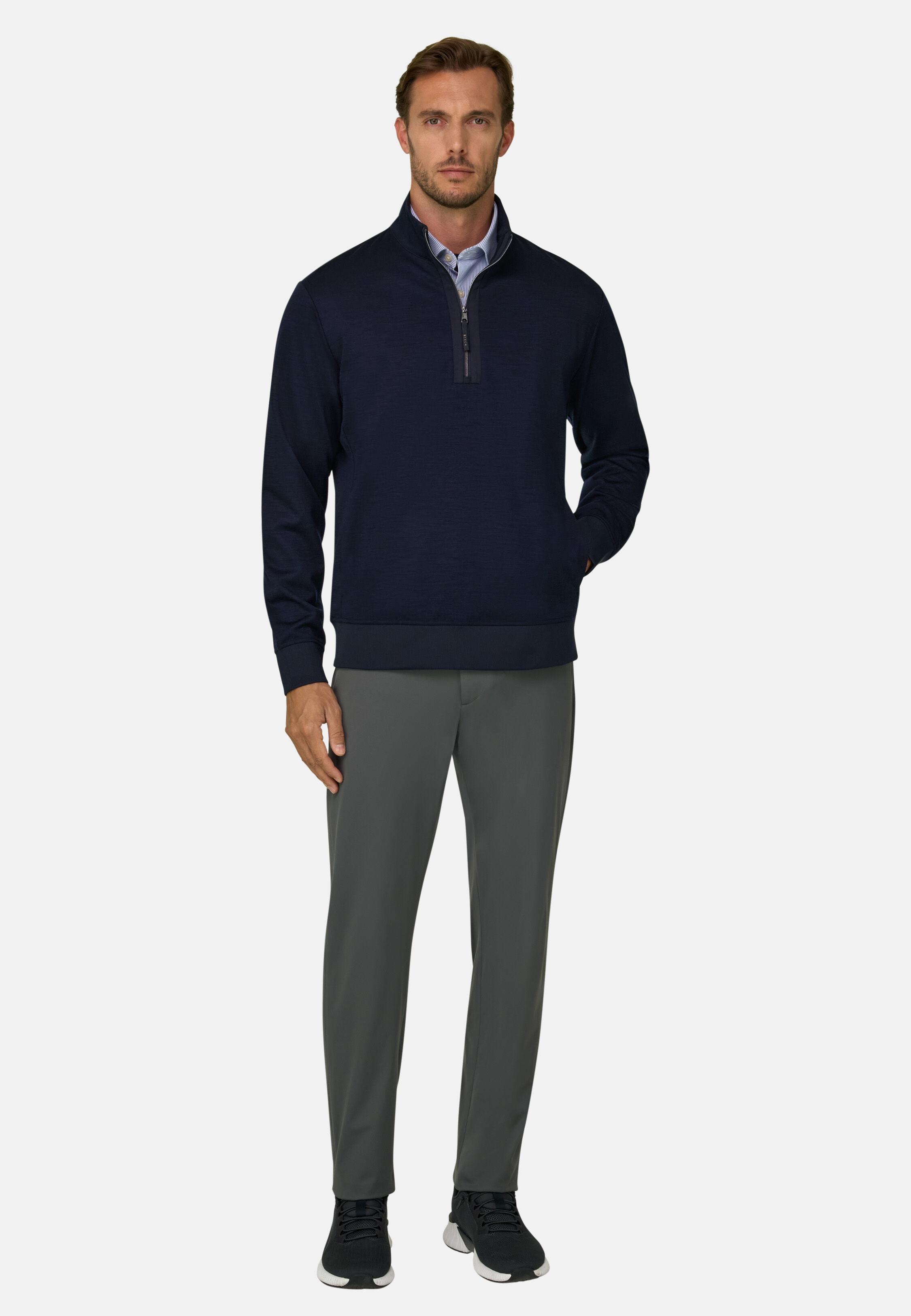 Quarter-Zip Sweatshirt in Wool Blend Wooltech Navy blue, Navy blue, medium