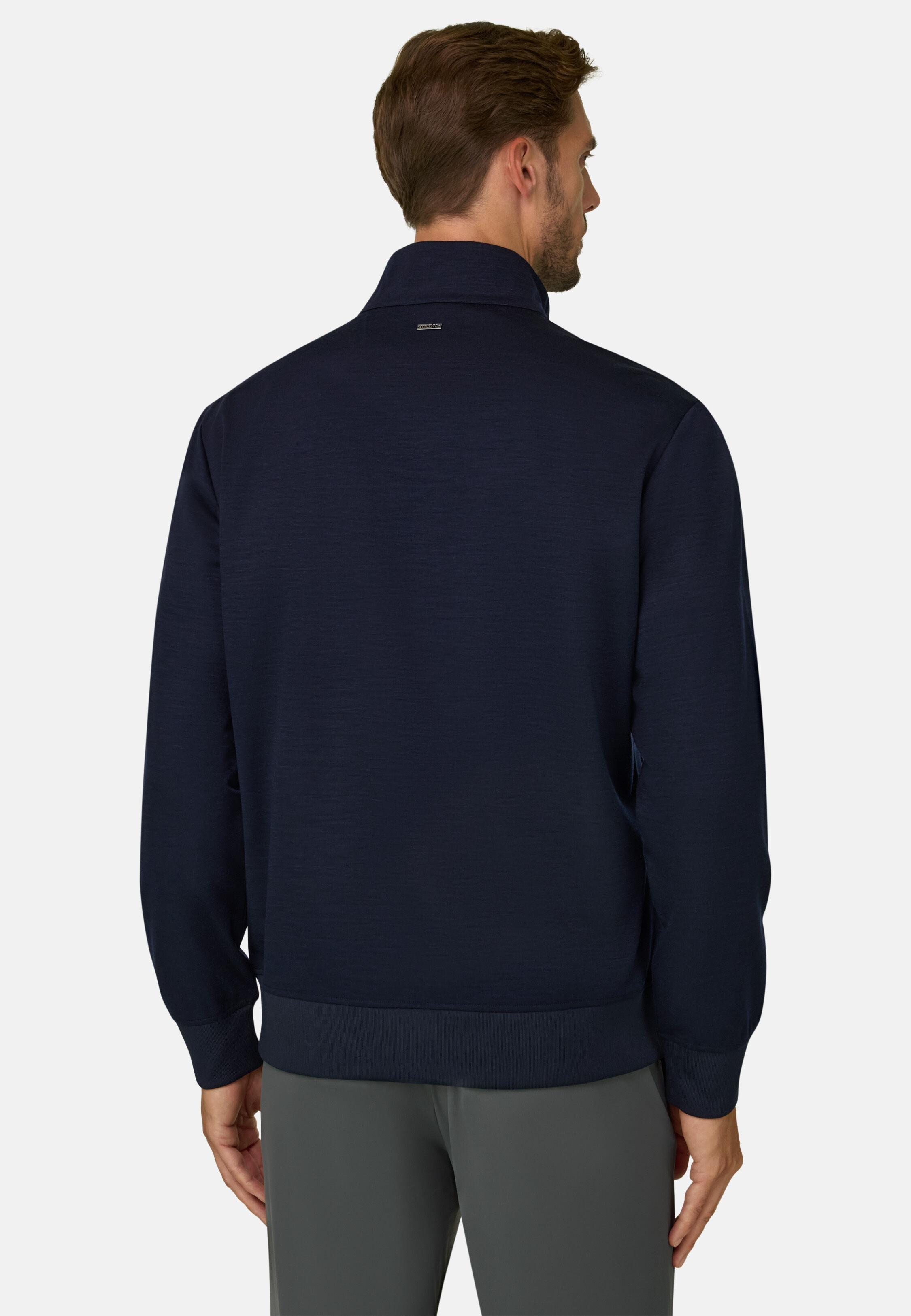 Quarter-Zip Sweatshirt in Wool Blend Wooltech Navy blue, Navy blue, medium