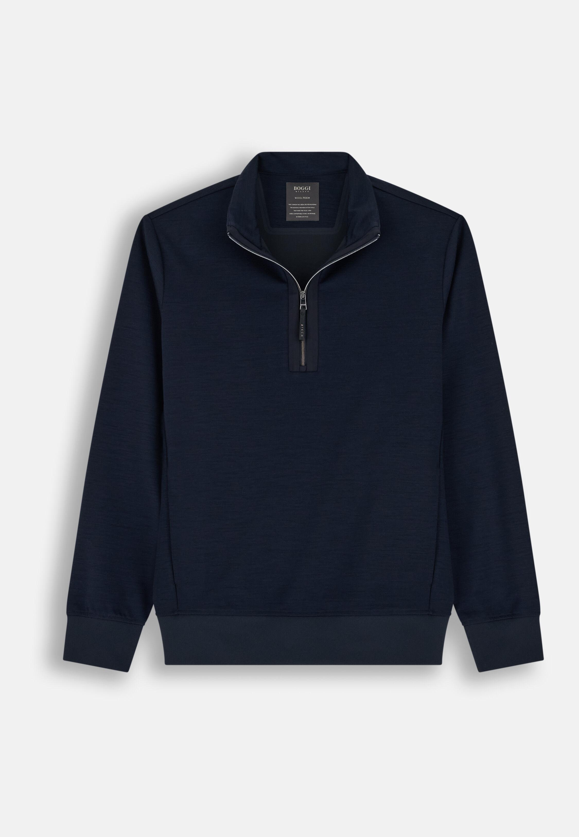 Quarter-Zip Sweatshirt in Wool Blend Wooltech Navy blue, Navy blue, large image number 3