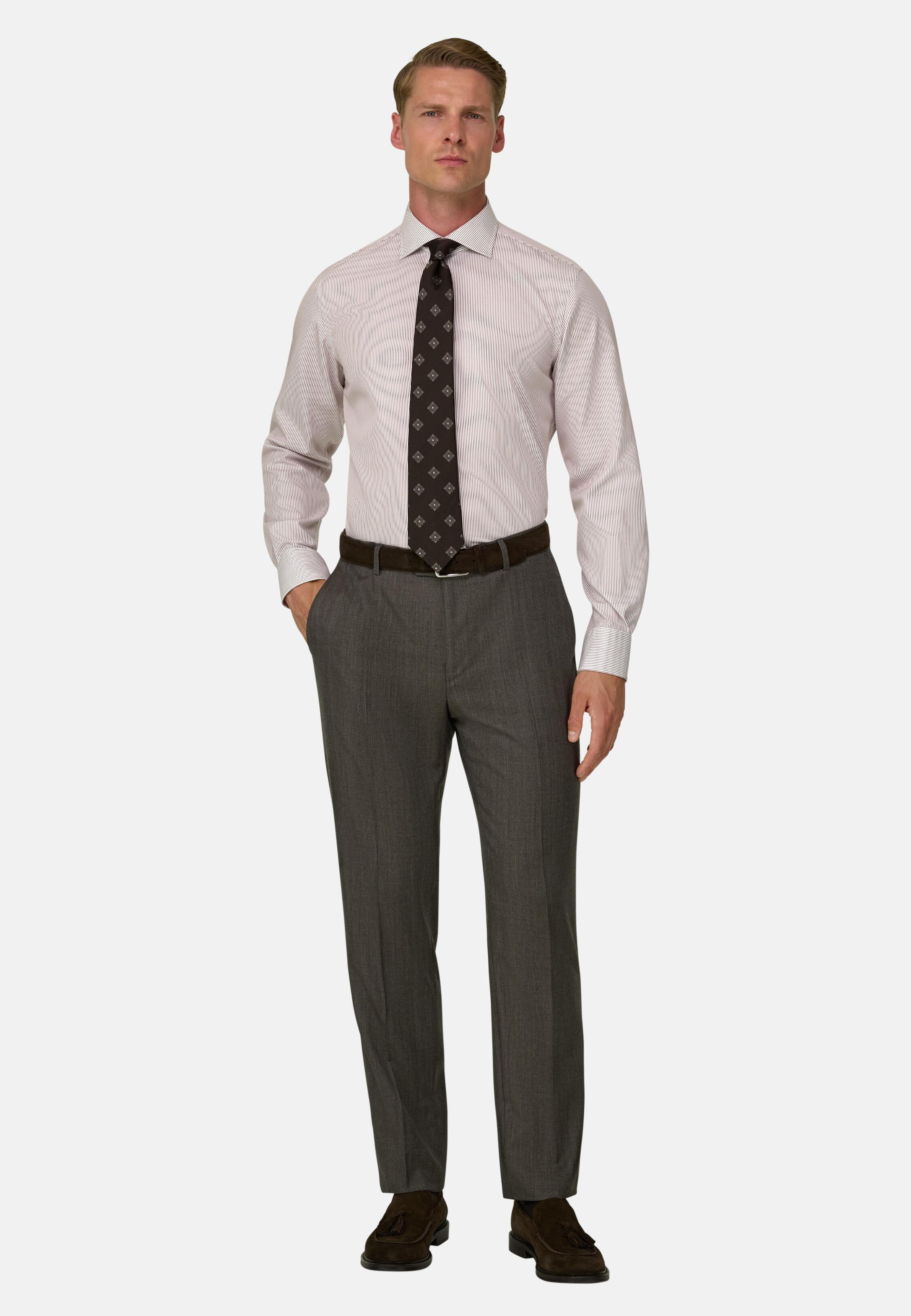 Shirt Striped Cotton Non-Iron Slim Fit, Burgundy, Burgundy, medium