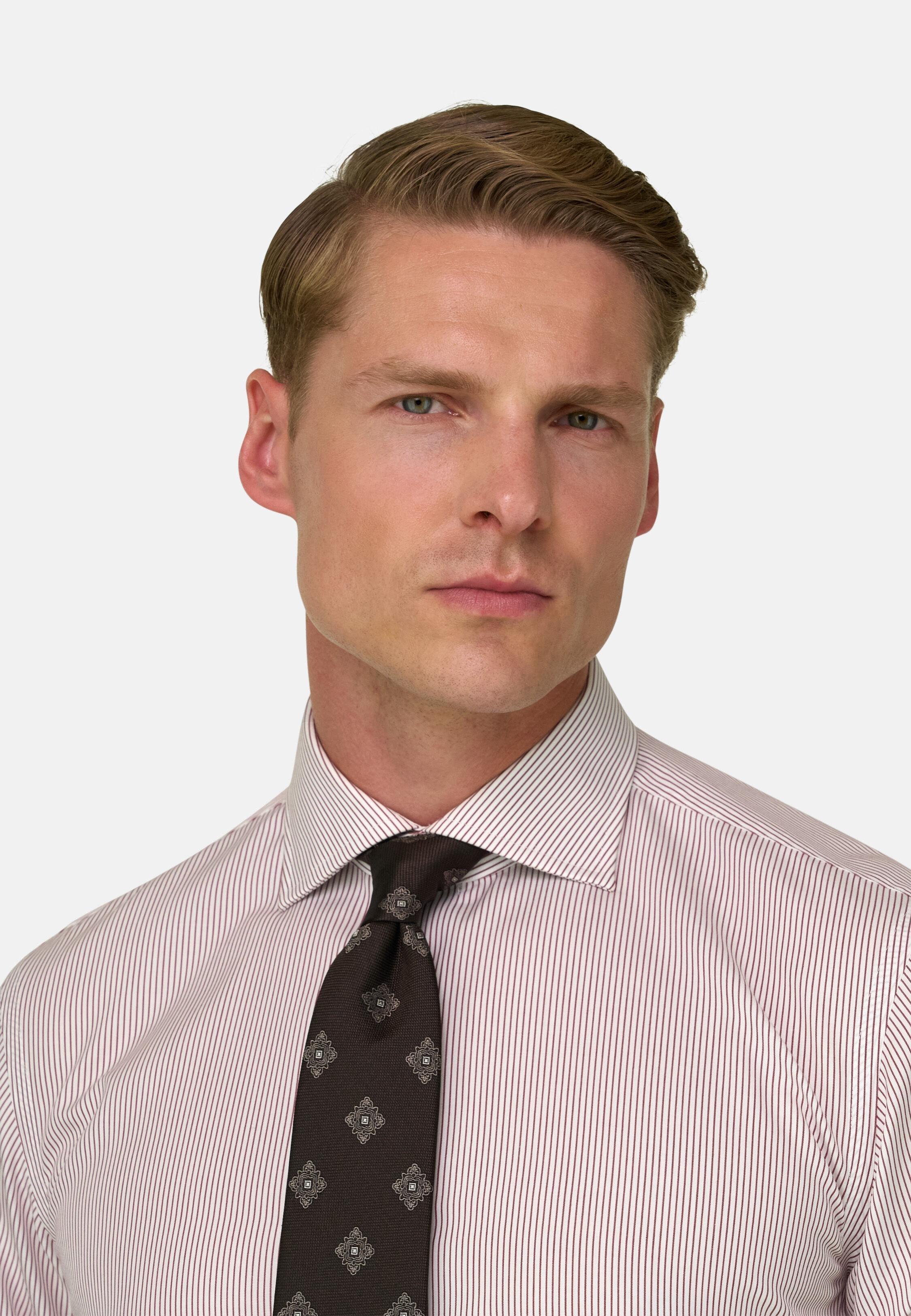 Shirt Striped Cotton Non-Iron Slim Fit, Burgundy, Burgundy, medium
